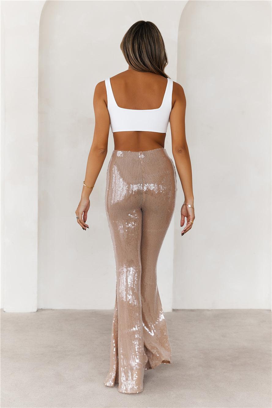 Grooving Sequin Wide Leg Pants Beige Product Image