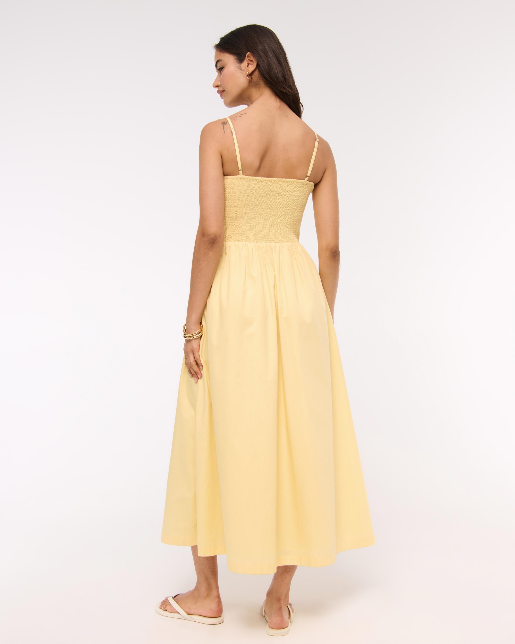 Dipped-Waist Smocked Midi Dress Product Image