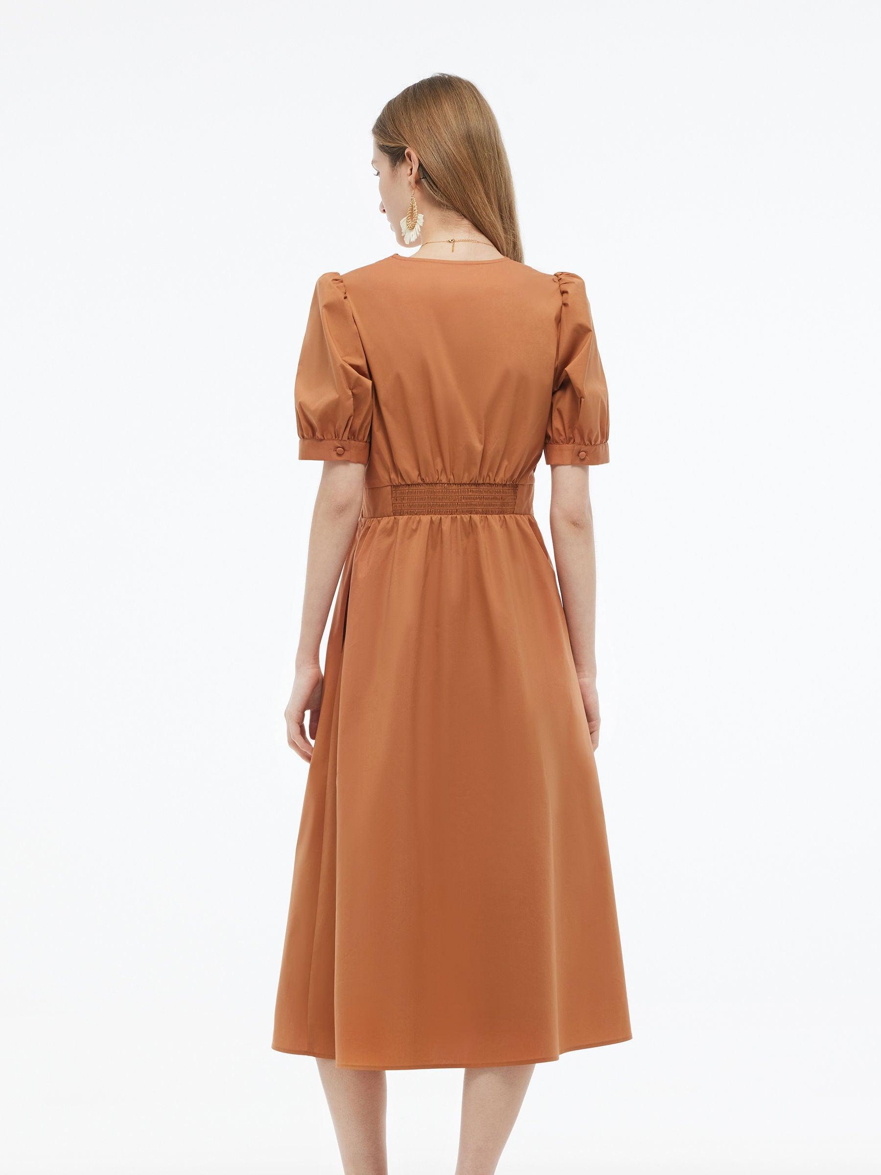 Embroidered Scallop Hem V-Neck Women Gathered Waist Maxi Dress Product Image