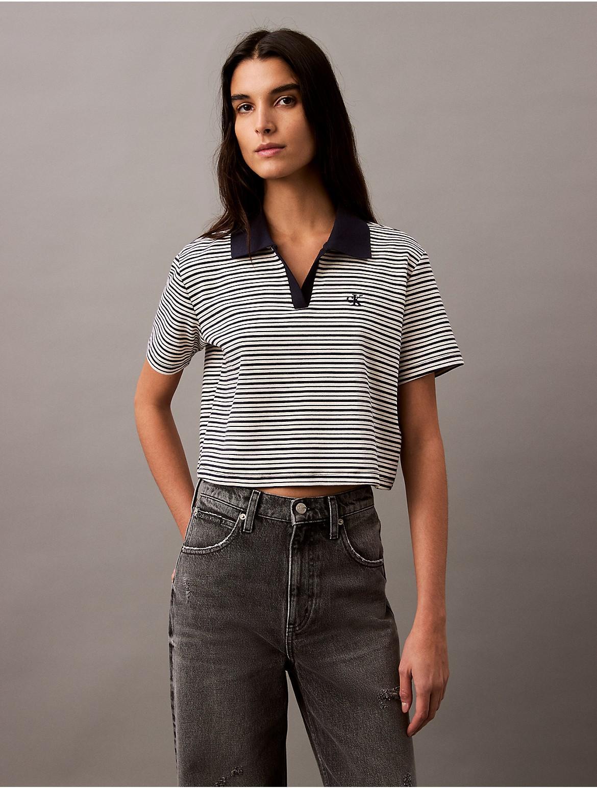 Calvin Klein Womens Cotton Contour Rib Polo T-Shirt - White Product Image