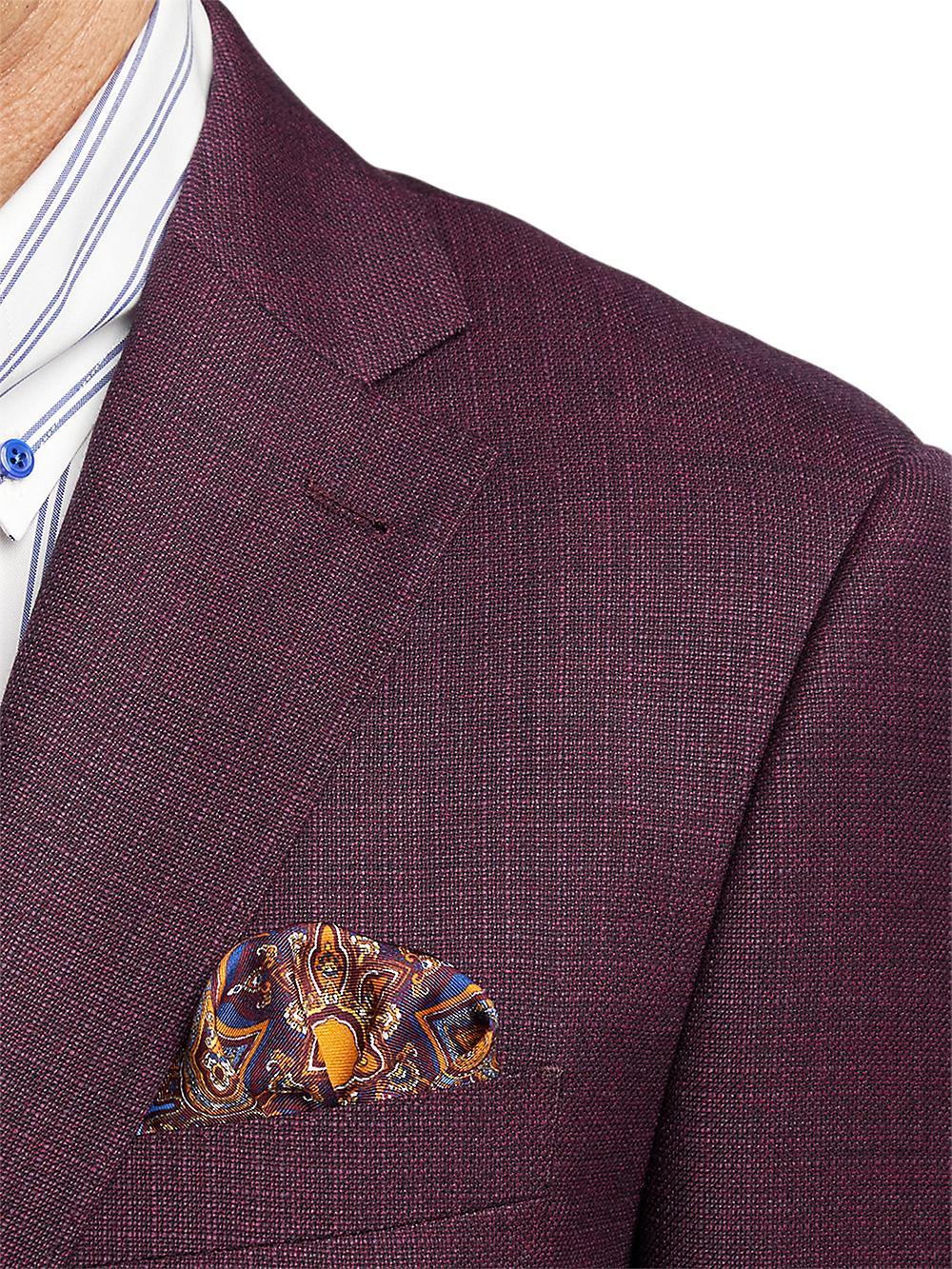 Wool Single Breasted Notch Lapel Sport Coat - Plum Product Image