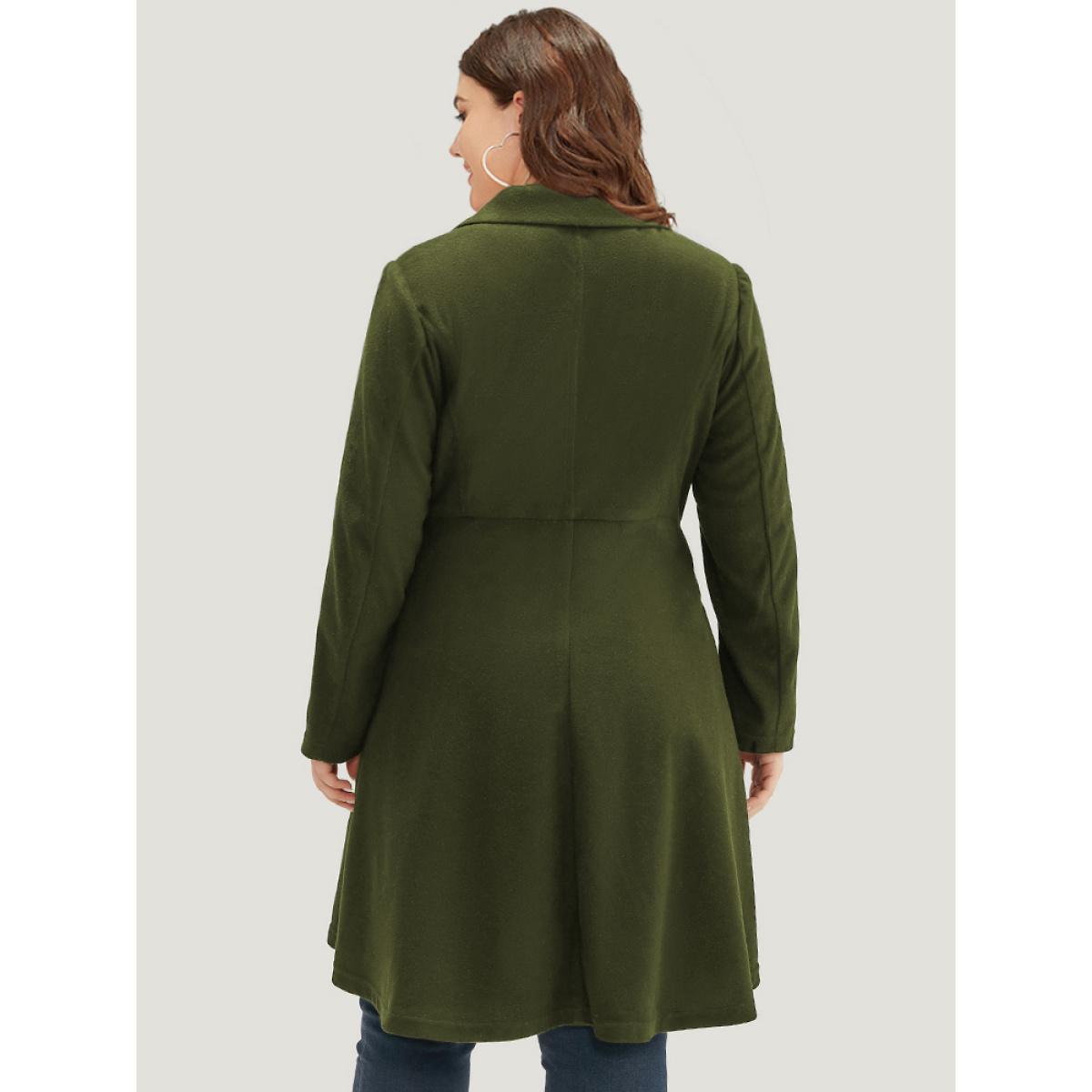 Plus Size Solid Lapel Collar Double Breasted Coat Women ArmyGreen Office Plain Ladies Office Winter Coats BloomChic 10/M Product Image