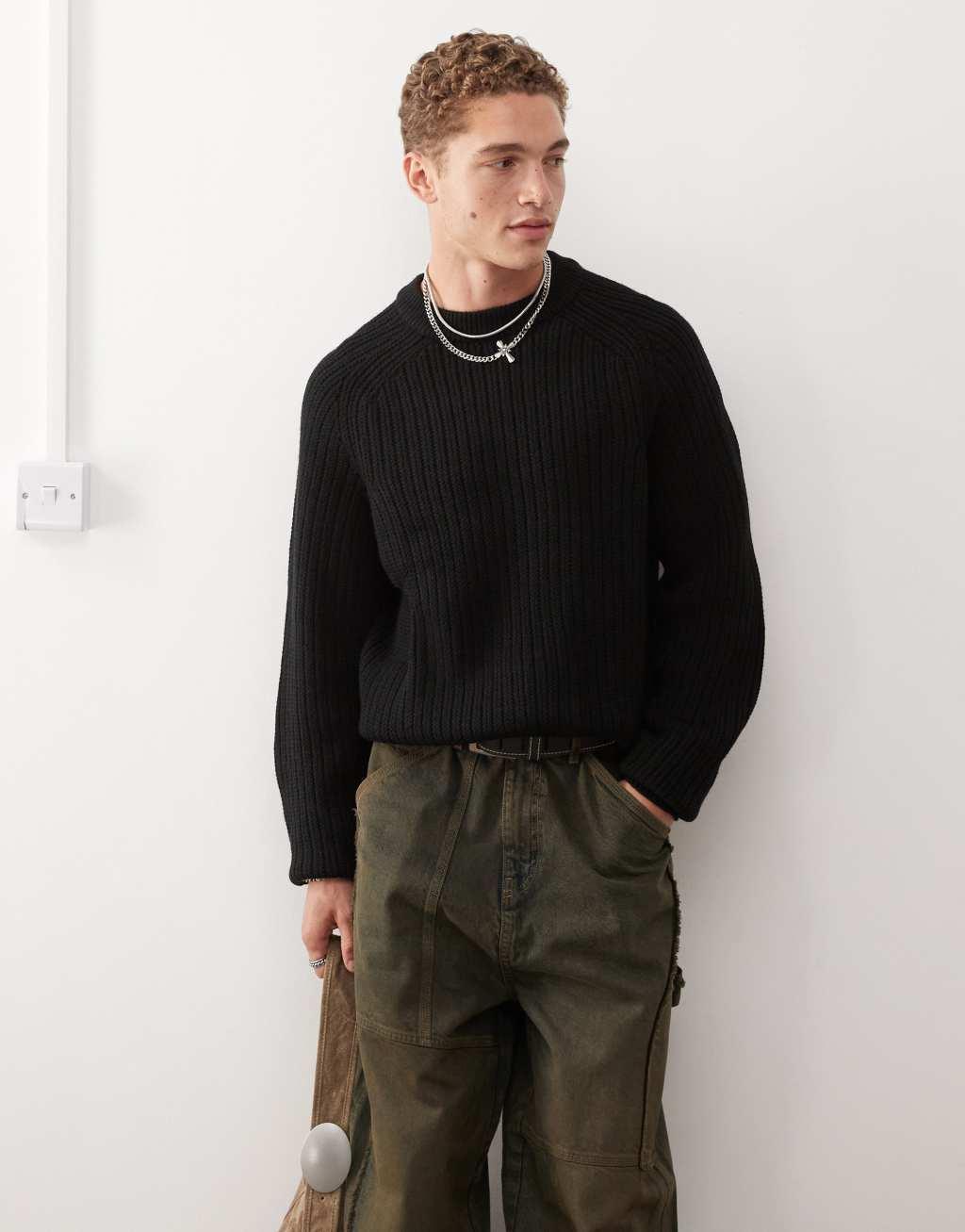 COLLUSION knit crewneck sweater in black Product Image