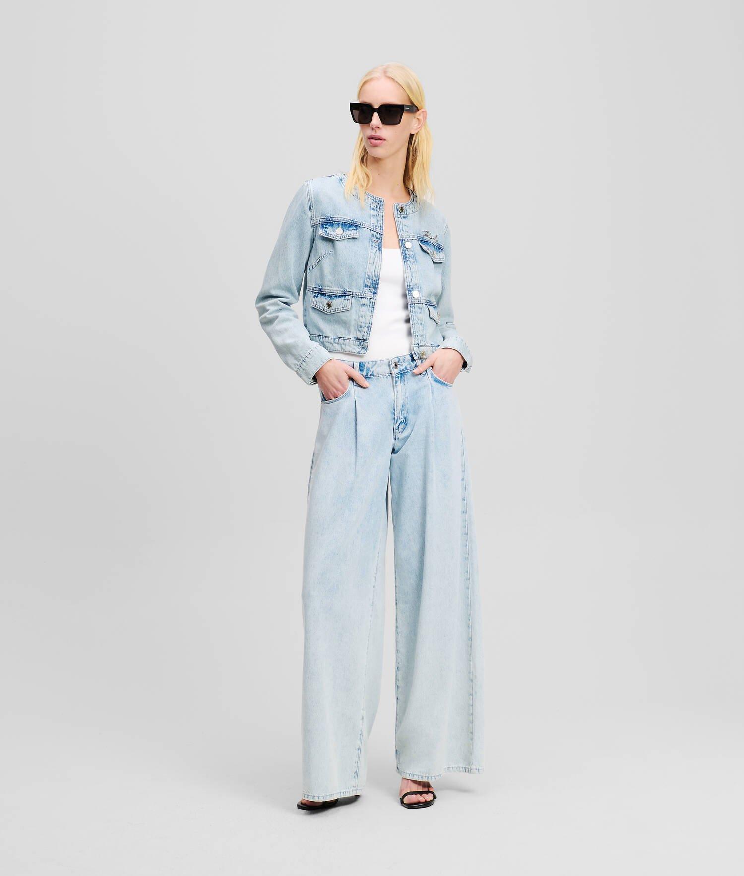 COLLARLESS DENIM JACKET Product Image