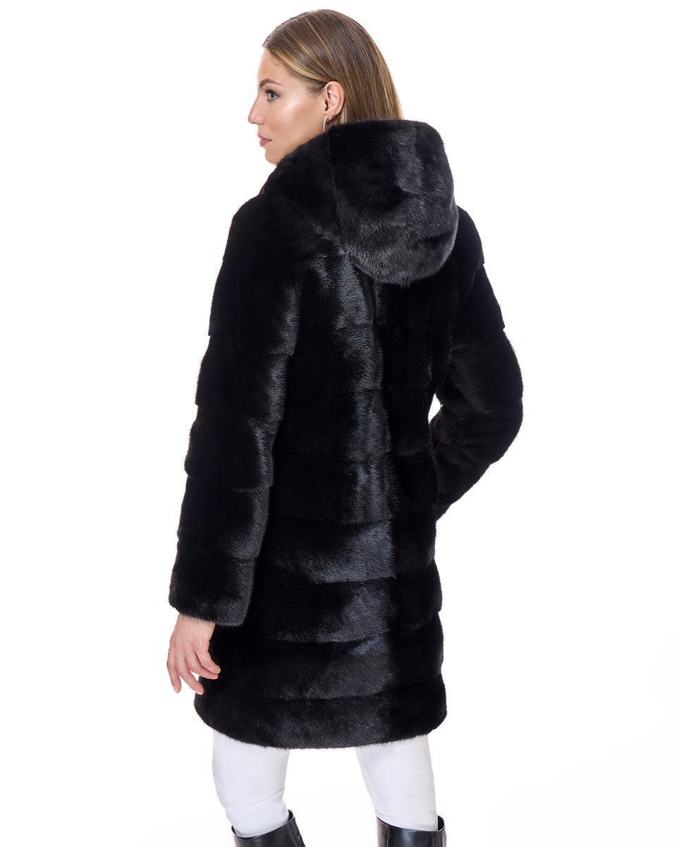 Horizontal Hooded Mink Coat Product Image