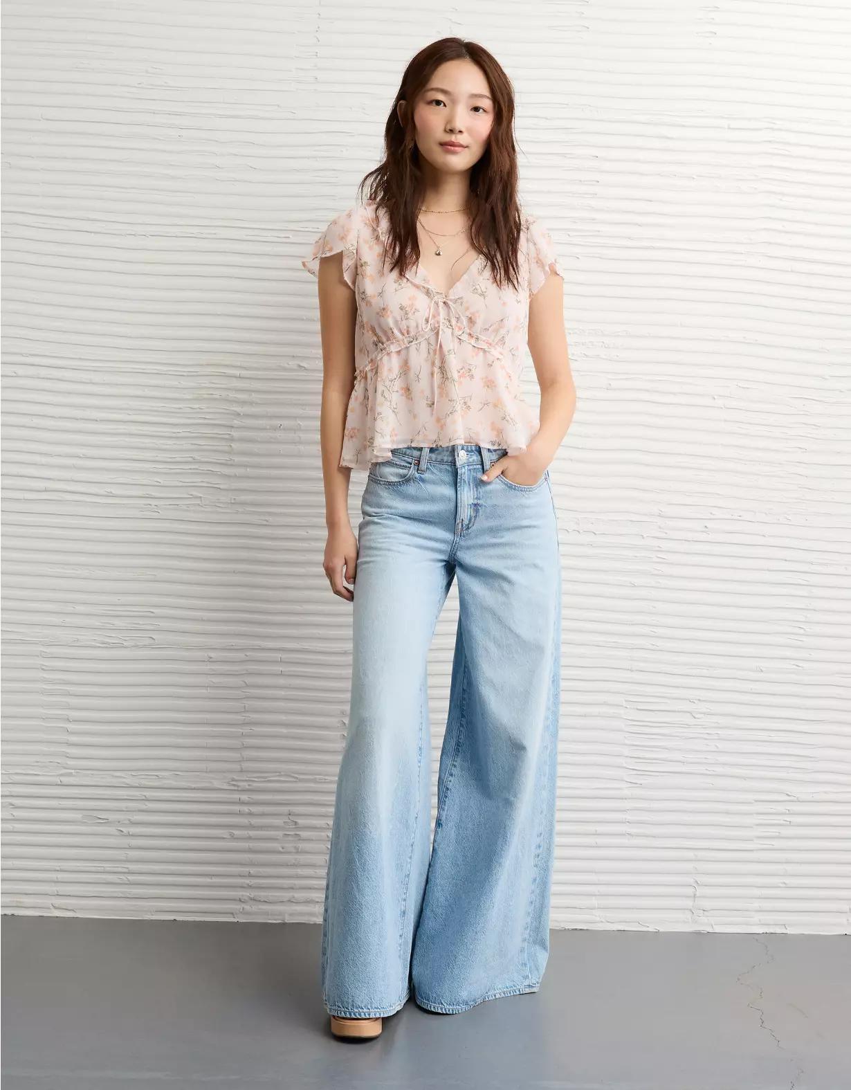 AE V-Neck Chiffon Babydoll Blouse Product Image