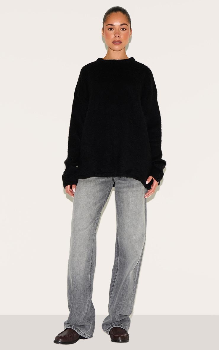 Black Soft Knit Oversized Sweater Product Image