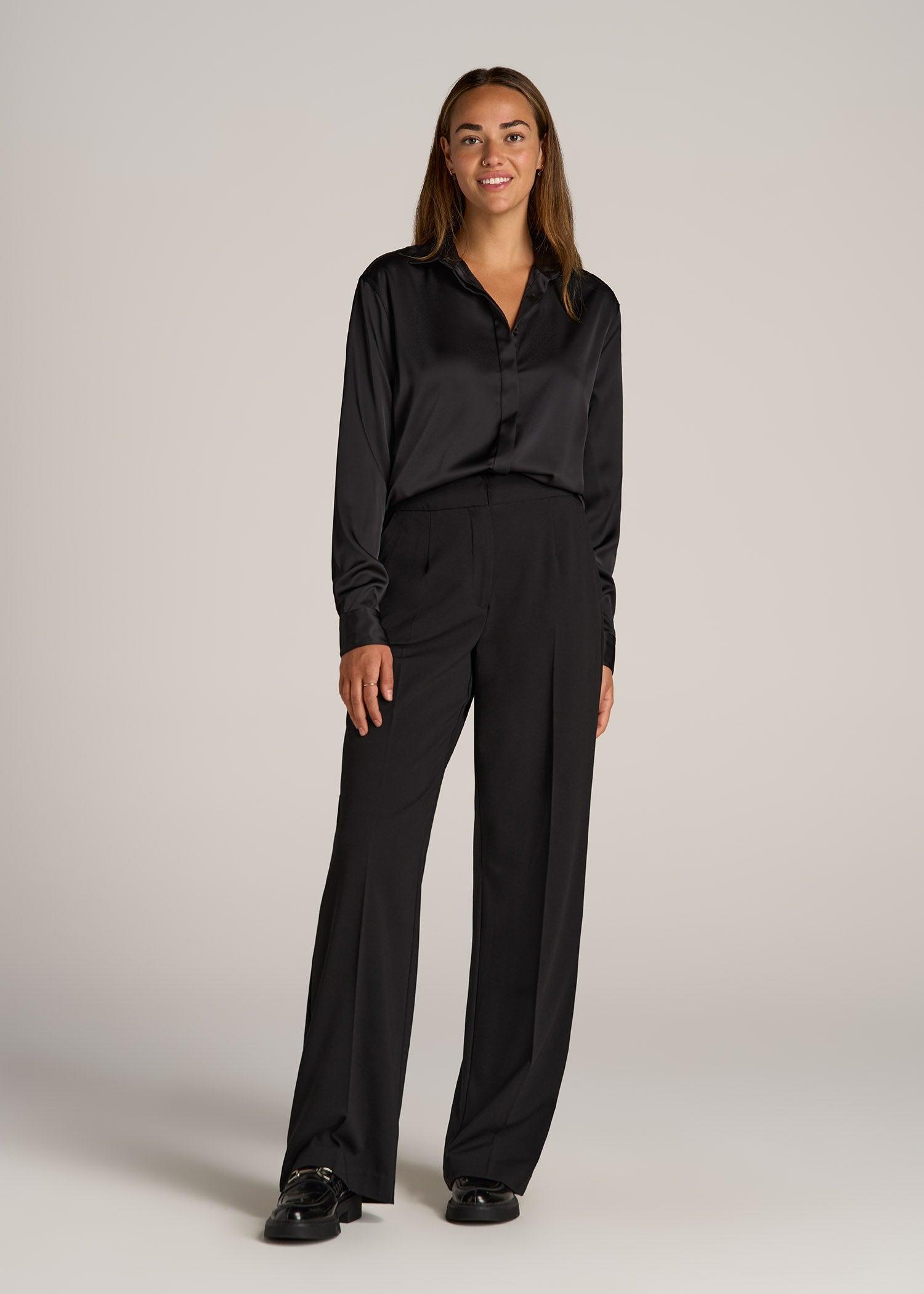 Relaxed Button Up Tall Women's Blouse in Black Product Image