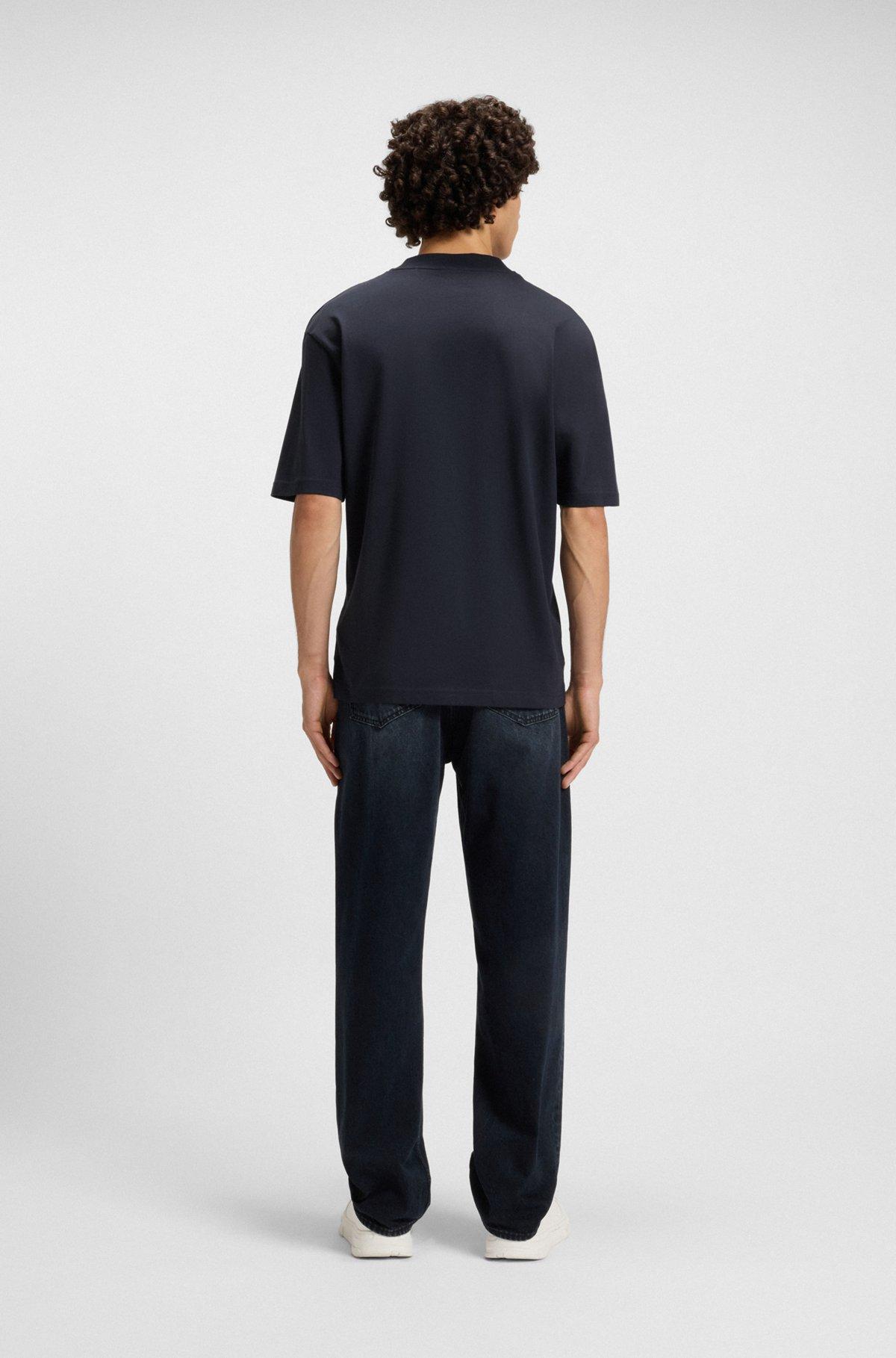 HUGO - Regular-fit cotton-jersey T-shirt with blue logo patch - Dark Blue Product Image