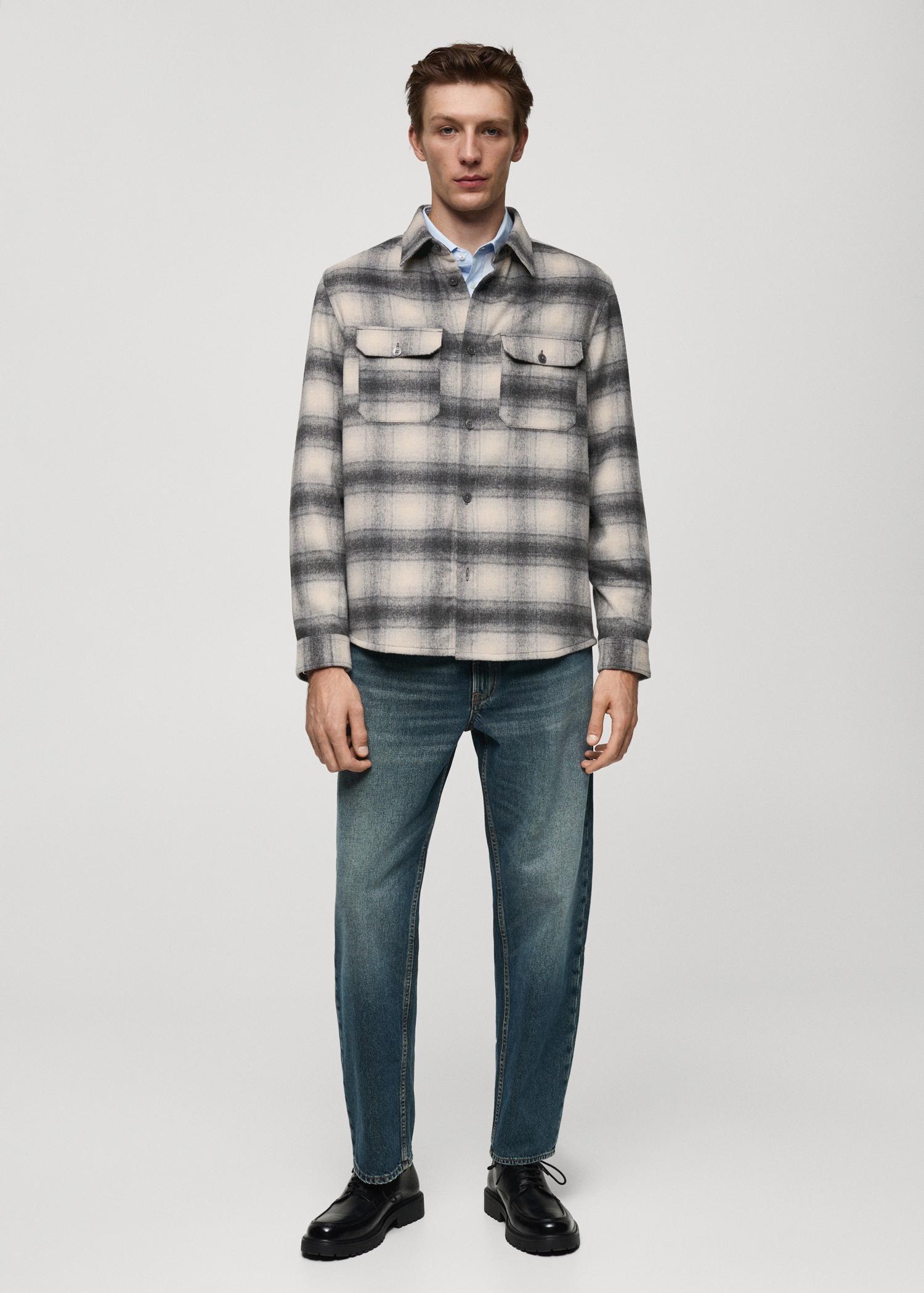 Plaid wool overshirt with pockets - Men | MANGO USA Product Image