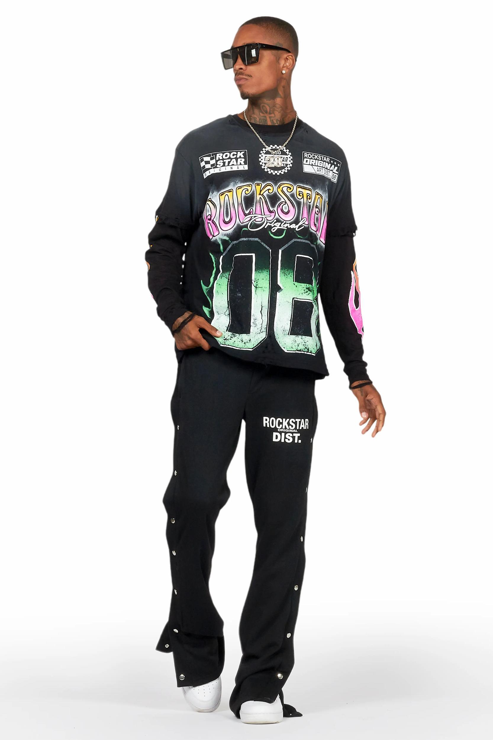 Quito Black Double Layer Graphic T-Shirt Male Product Image