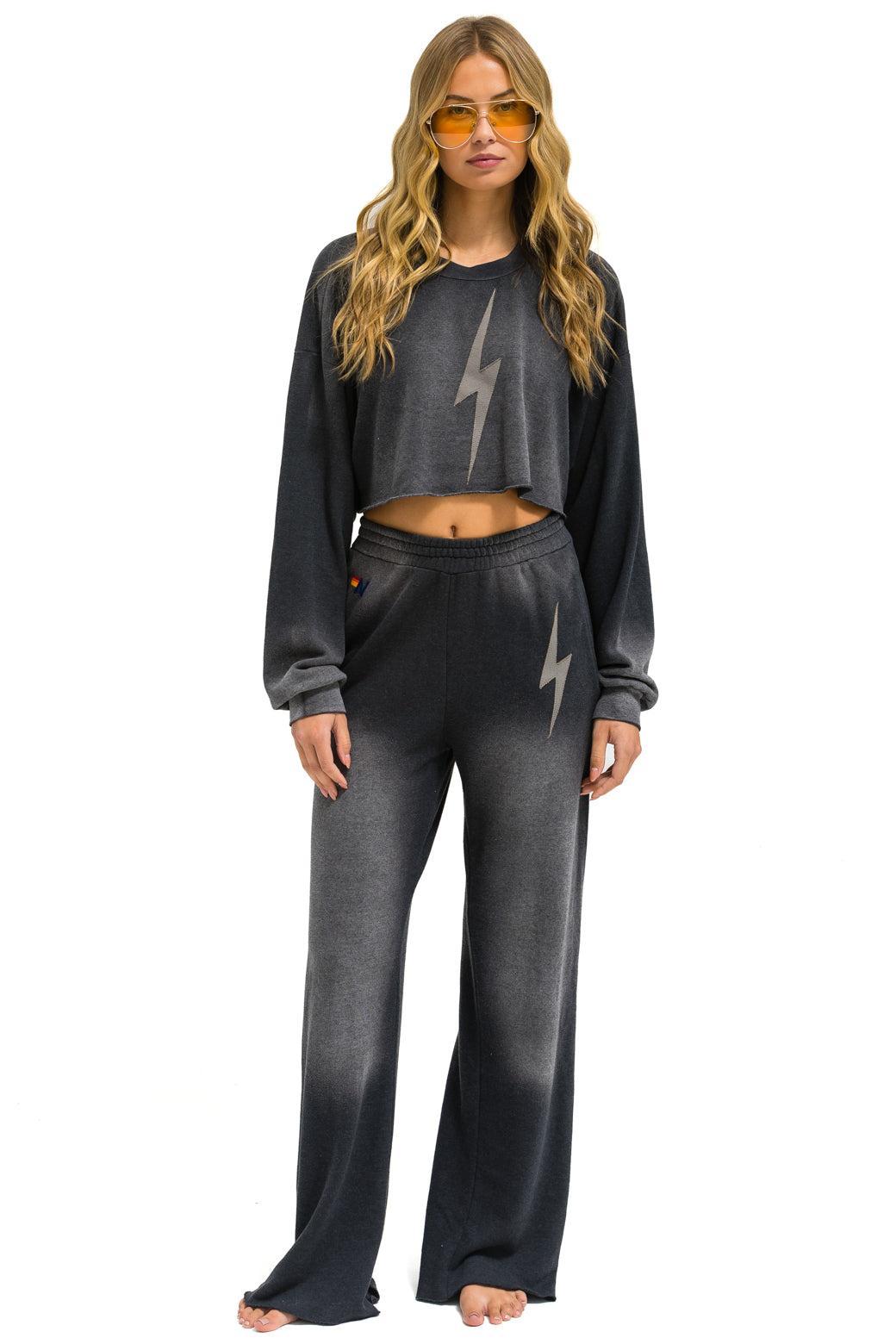 BOLT STITCH WIDE LEG POCKET SWEATPANTS - FADED SMOKE Female Product Image