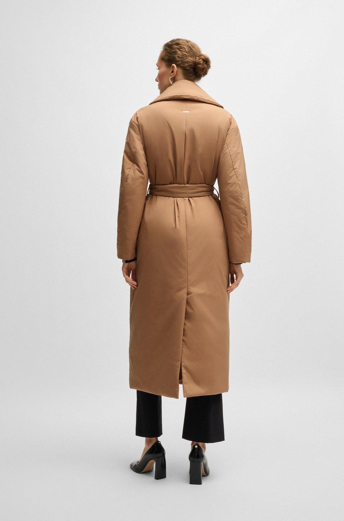 Water-repellent padded coat with tie-up belt Product Image