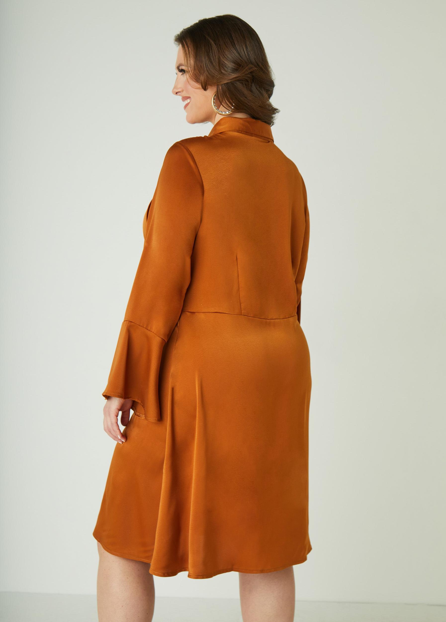 Ruched Satin Shirtdress Product Image