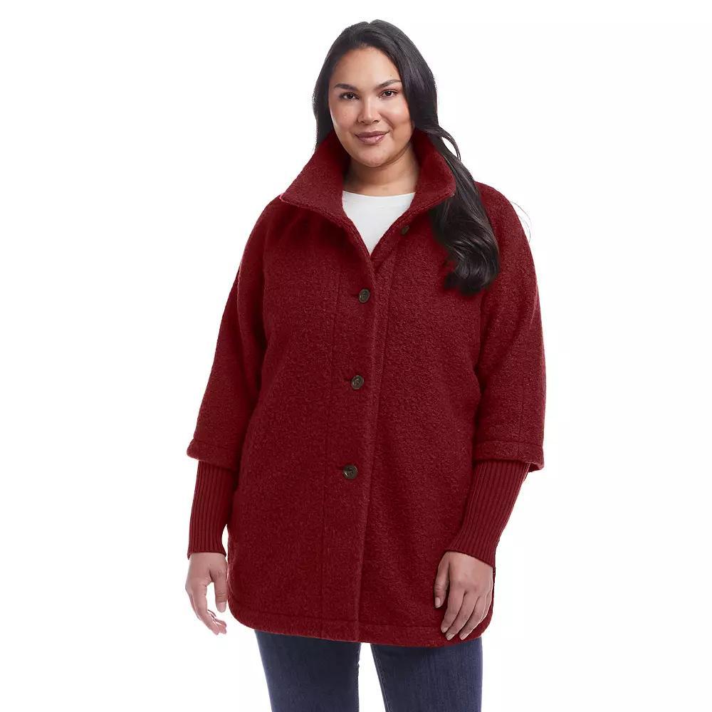 Plus Size Weathercast Button Front Knit Sleeve Boucle Topper, Women's, Size: 2XL, Red Pepper Product Image