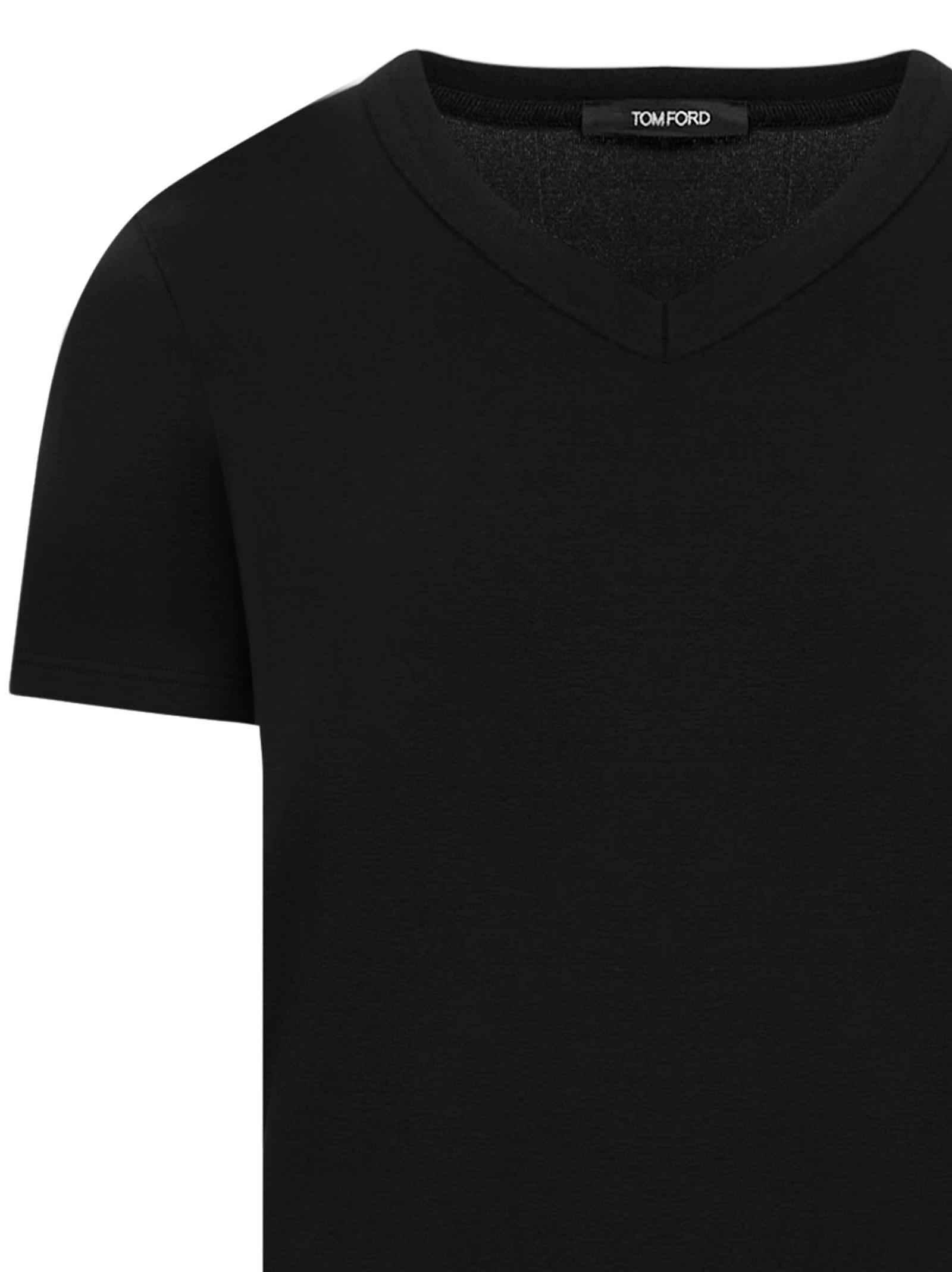 TOM FORD Black Basic Crewneck T-shirt With Tonal Stitching In Cotton Blend Man Product Image