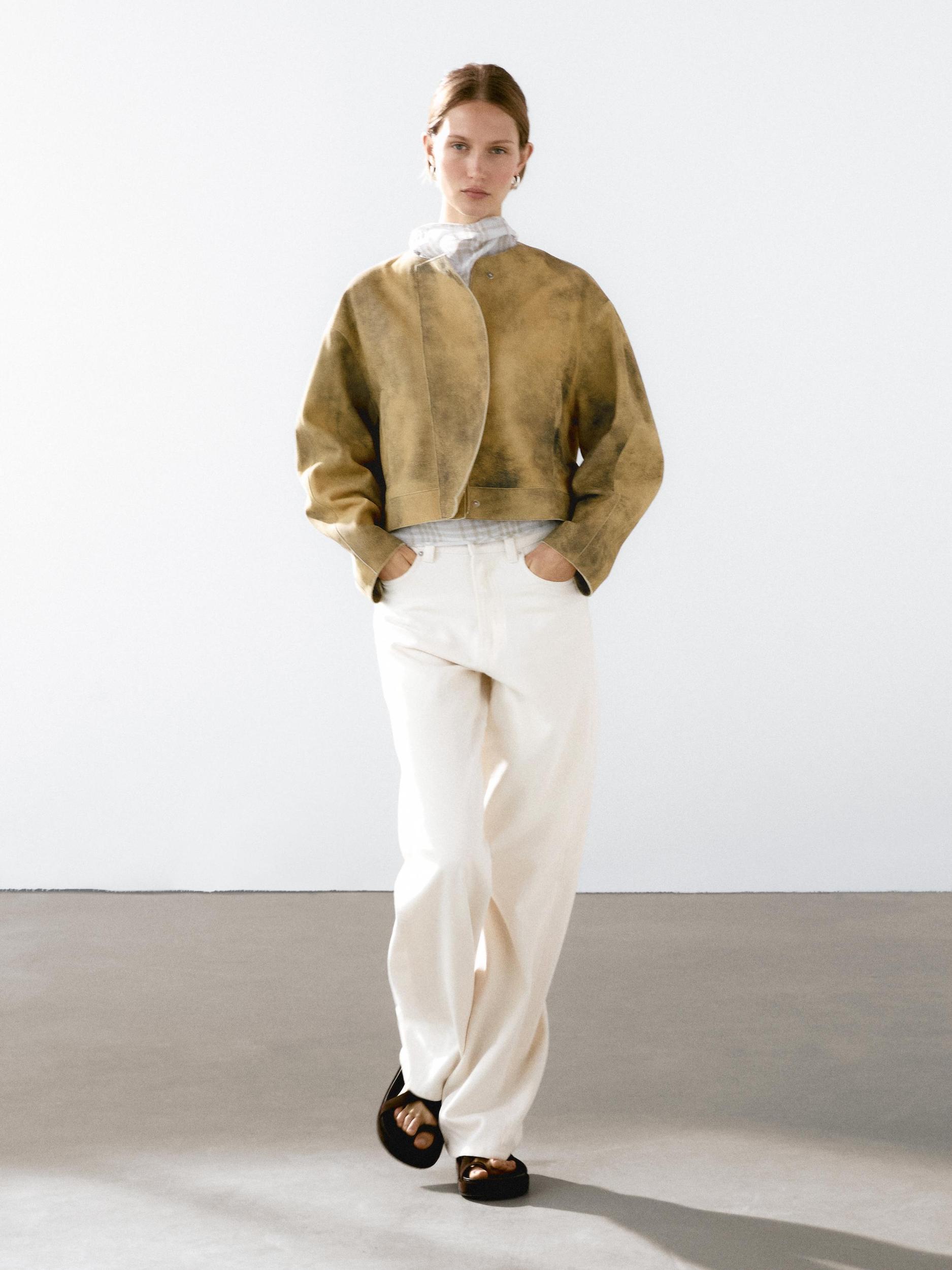 Worn effect suede leather jacket Product Image