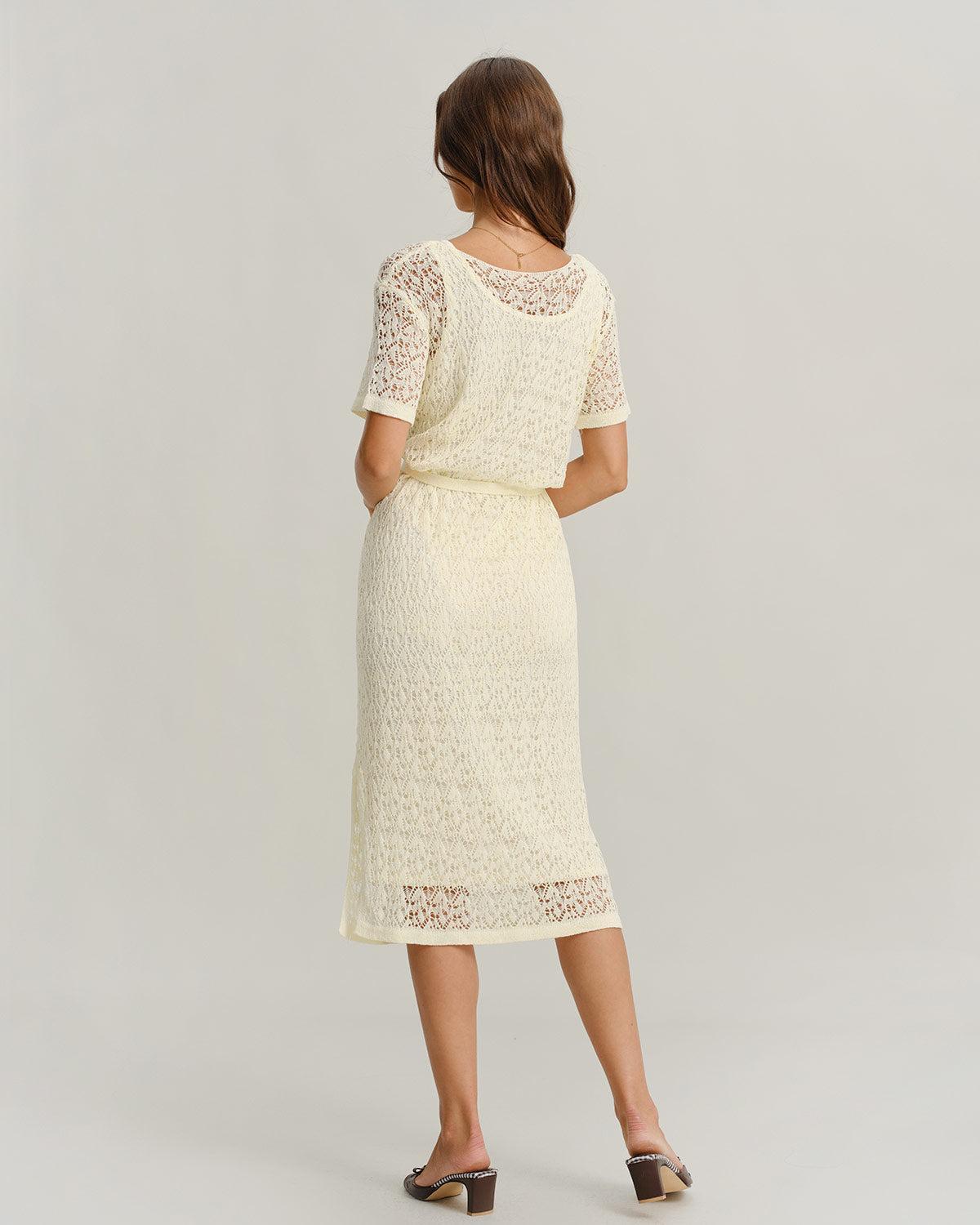 Yellow See Through Round Neck Midi Dress Product Image