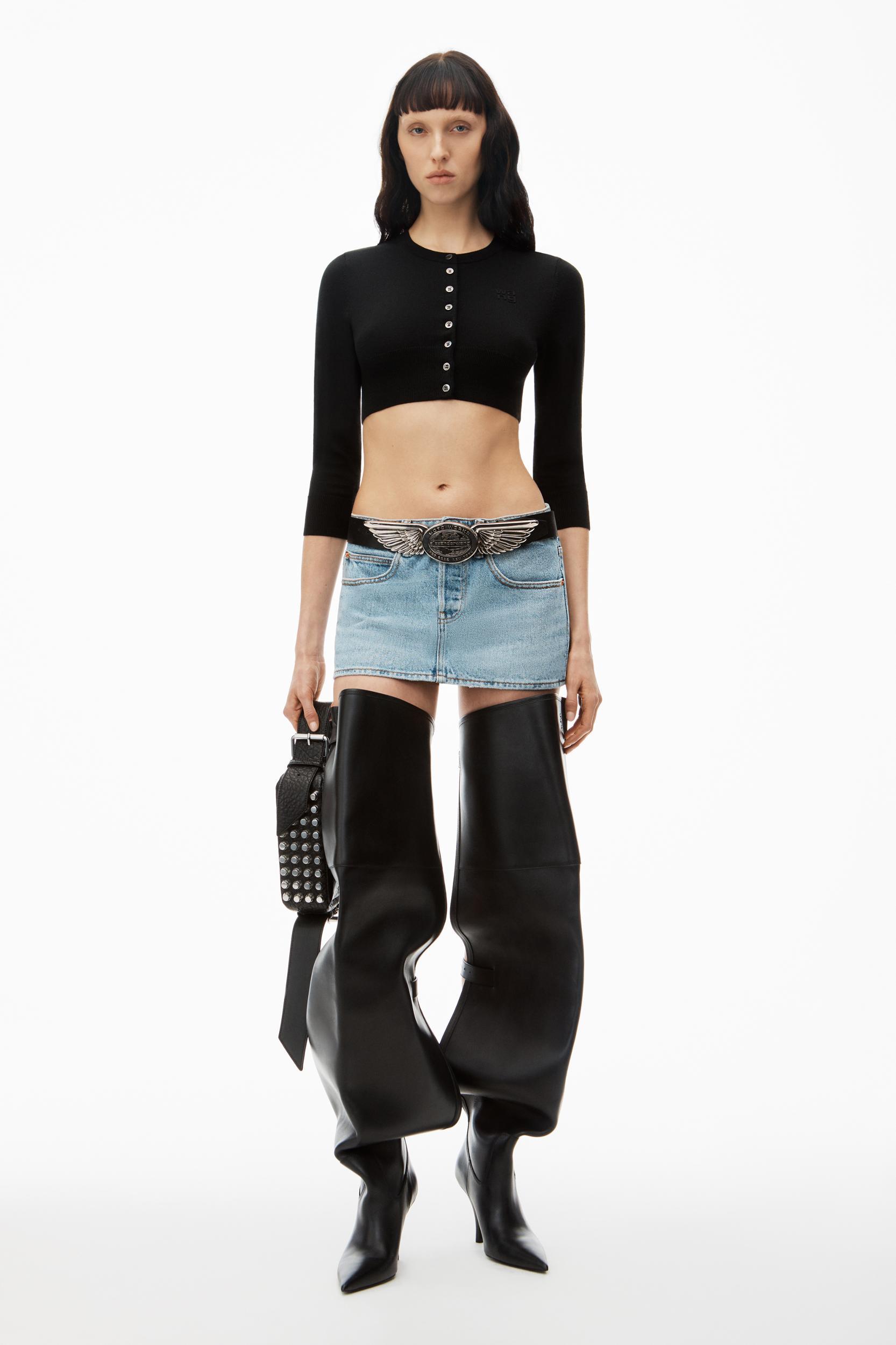 Logo Embossed Shrunken Cardigan In Superfine Merino Wool Product Image