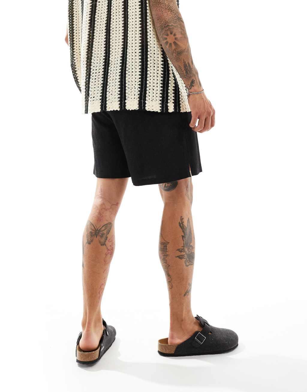 Reclaimed Vintage linen look chino shorts in black Product Image