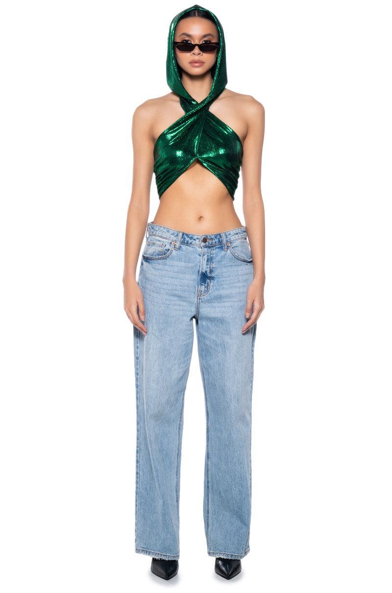 COME THROUGH HOODED METALLIC CROP TOP Product Image