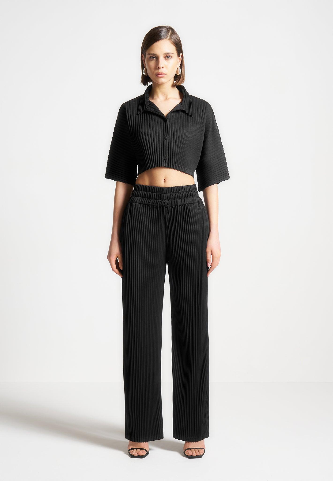 Pleated Cropped Shirt - Black Female Product Image