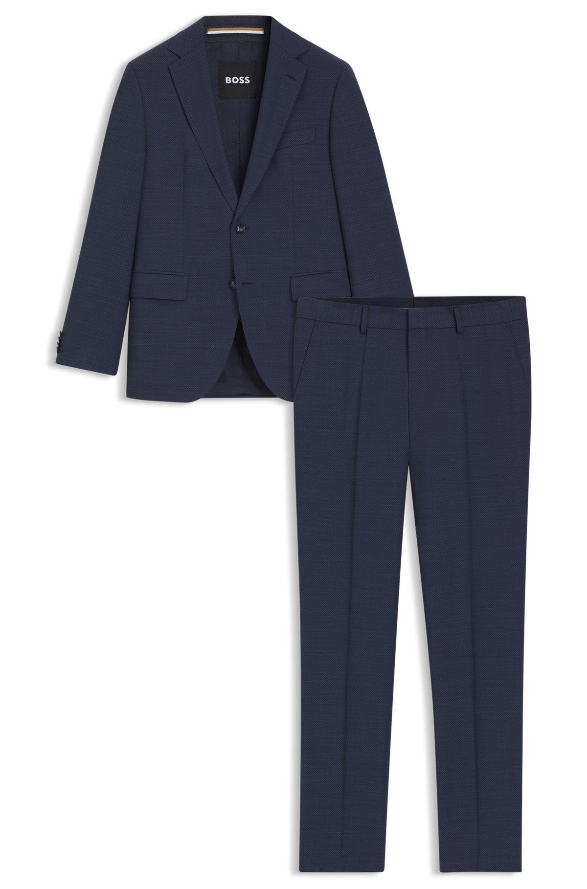 BOSS - Regular-fit suit in micro-patterned wool - Dark Blue Product Image