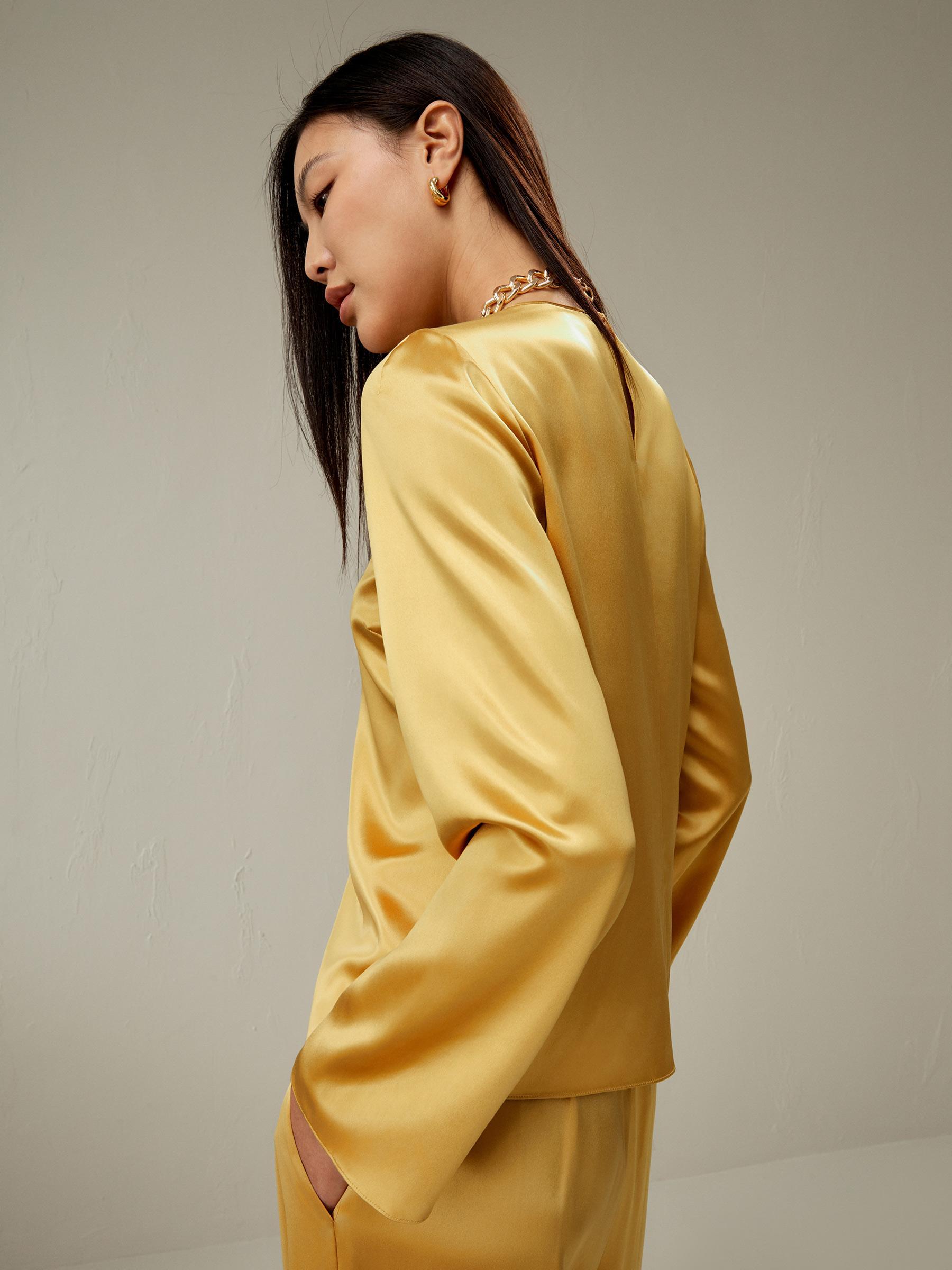 Minimalist Long Sleeve Silk Top Product Image