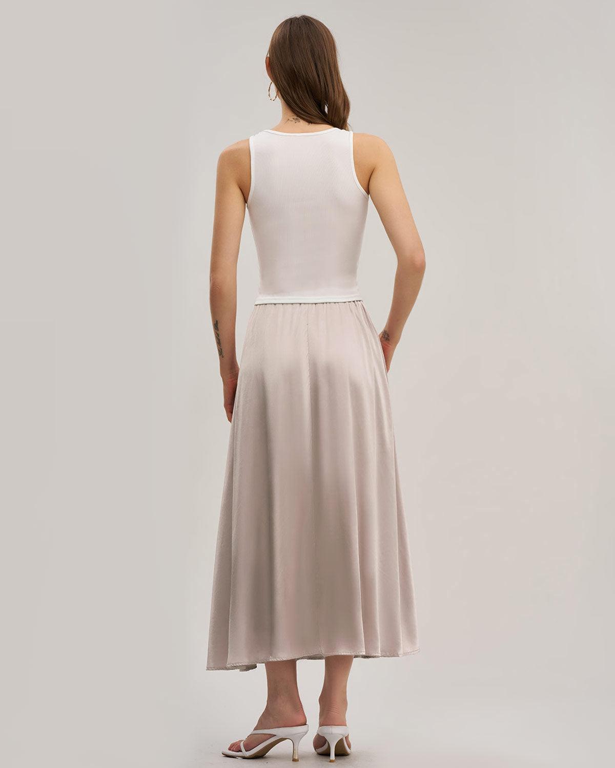 Pink Elastic Waist Flared Midi Skirt Product Image