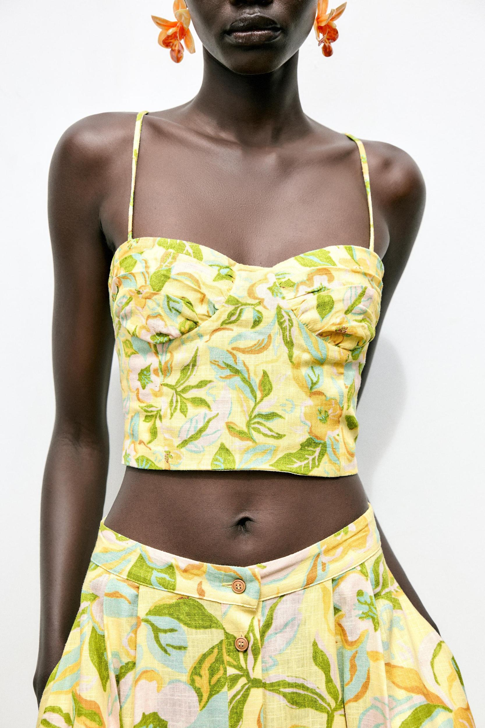 PRINTED LINEN CROP TOP Product Image