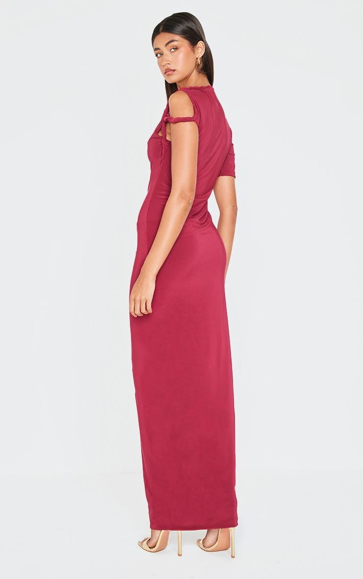 Burgundy Slinky Twist Shoulder Midaxi Dress Product Image