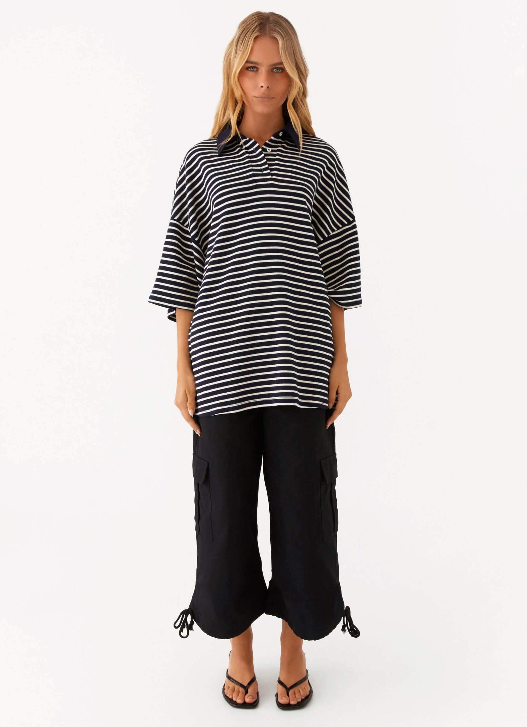 Undefeated Oversized Polo Top - Stripe Product Image