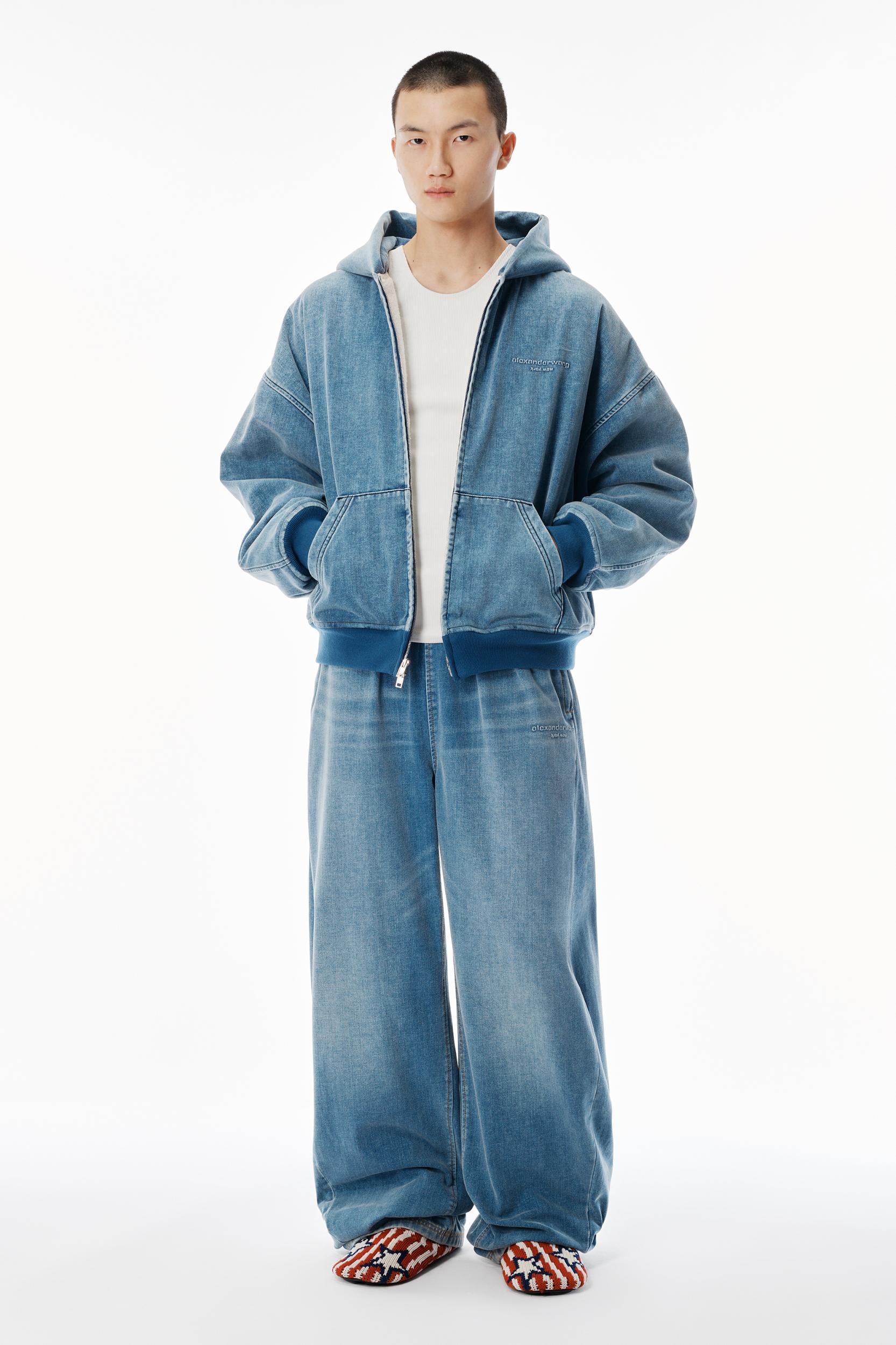 Light Blue Brushed Denim Oversized Hoodie Product Image