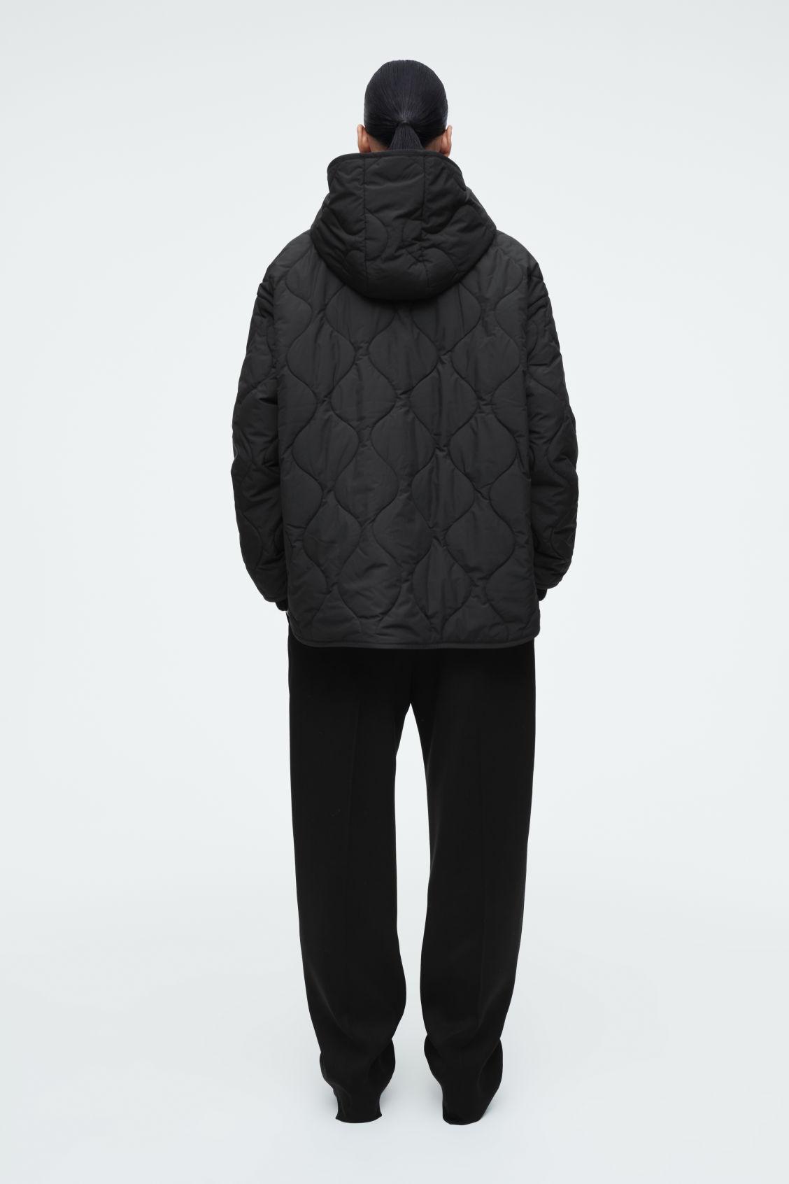 QUILTED HOODED FUNNEL-NECK JACKET Product Image