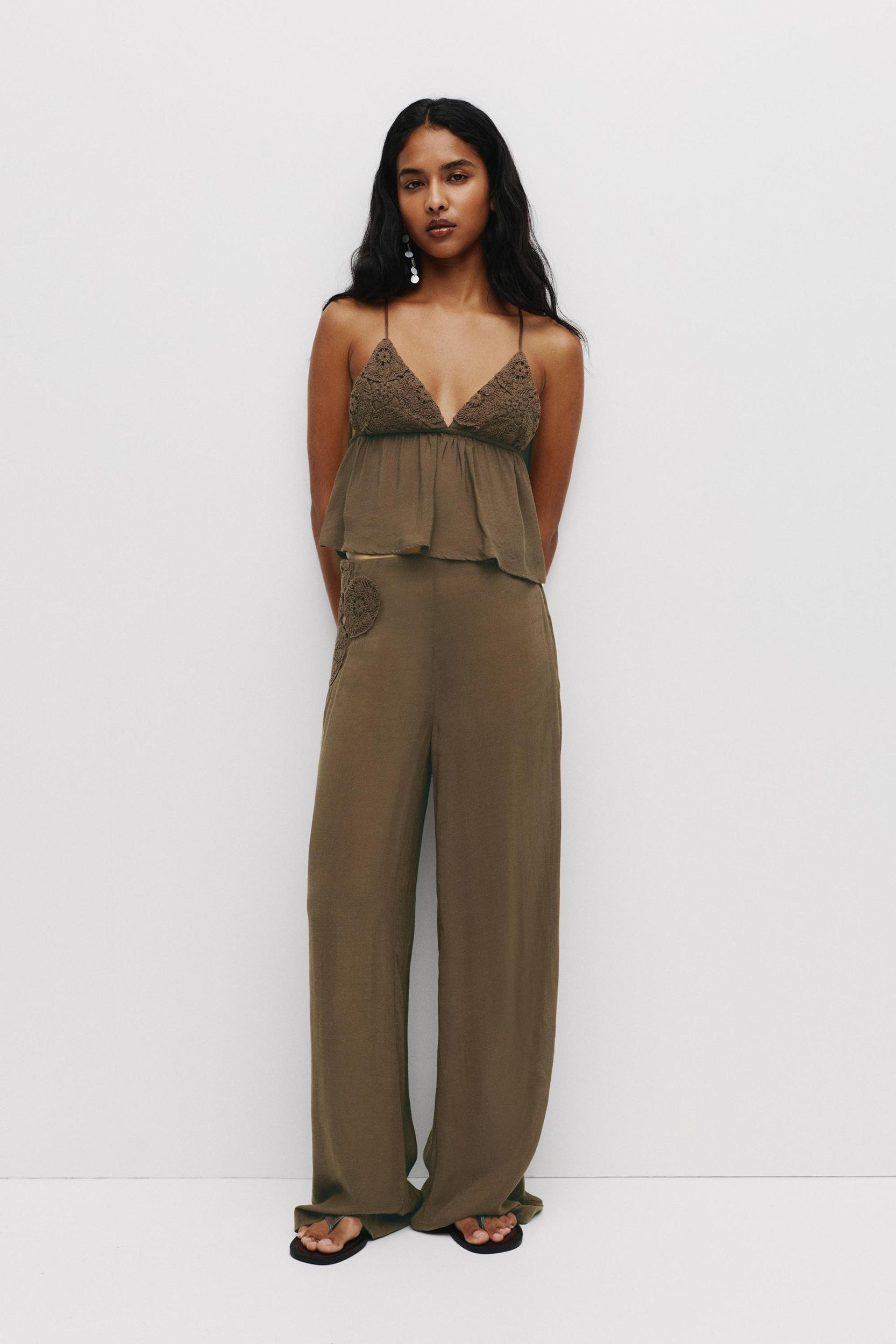 Rustic crochet embroidered trousers Product Image