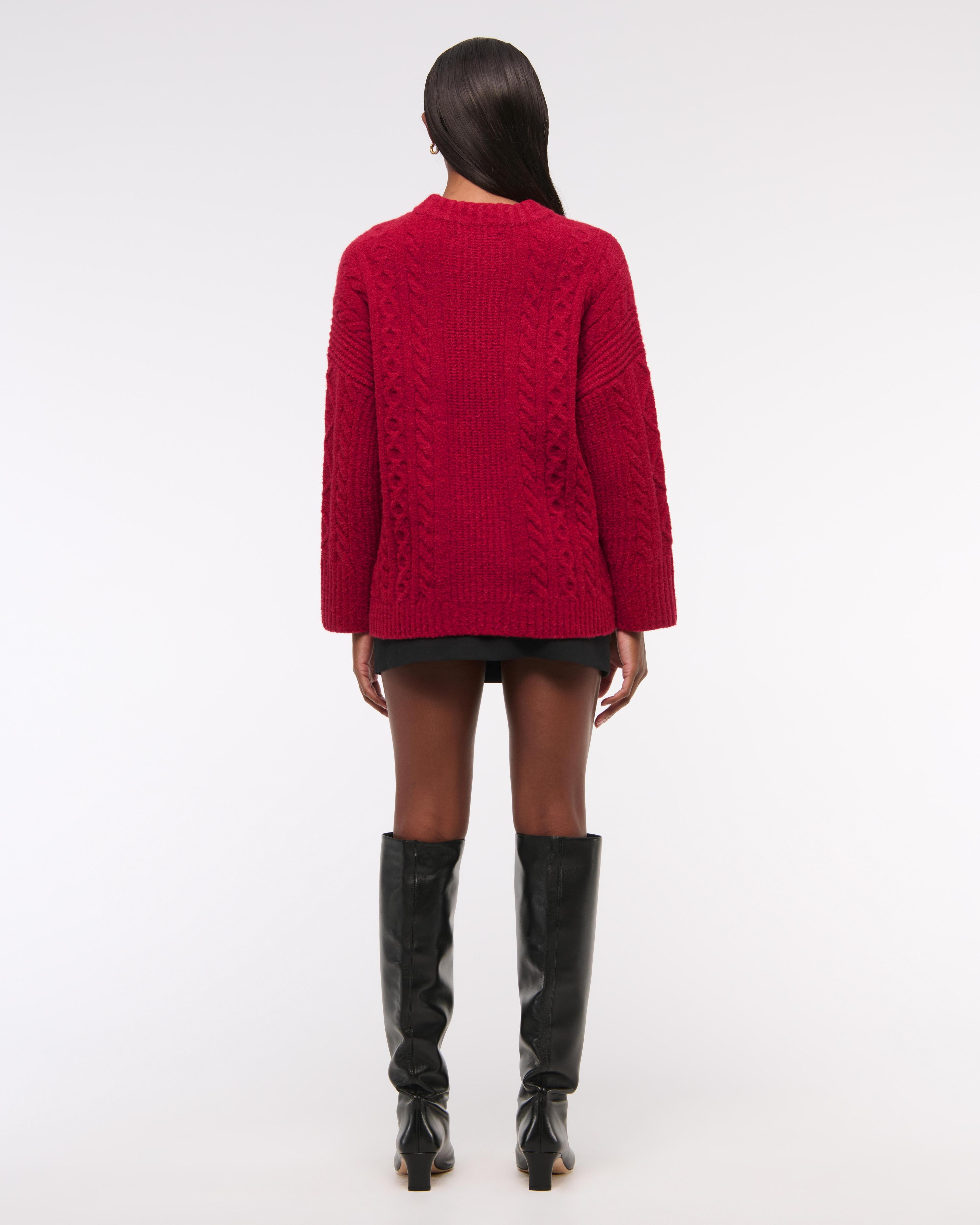 Relaxed Lounge Cable-Knit Crew Sweater Product Image