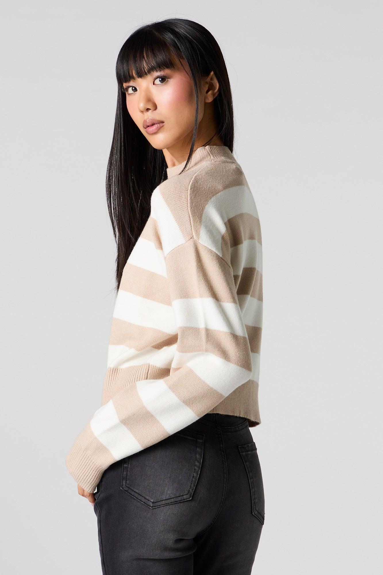 Striped Knit Mock Neck Sweater Female Product Image