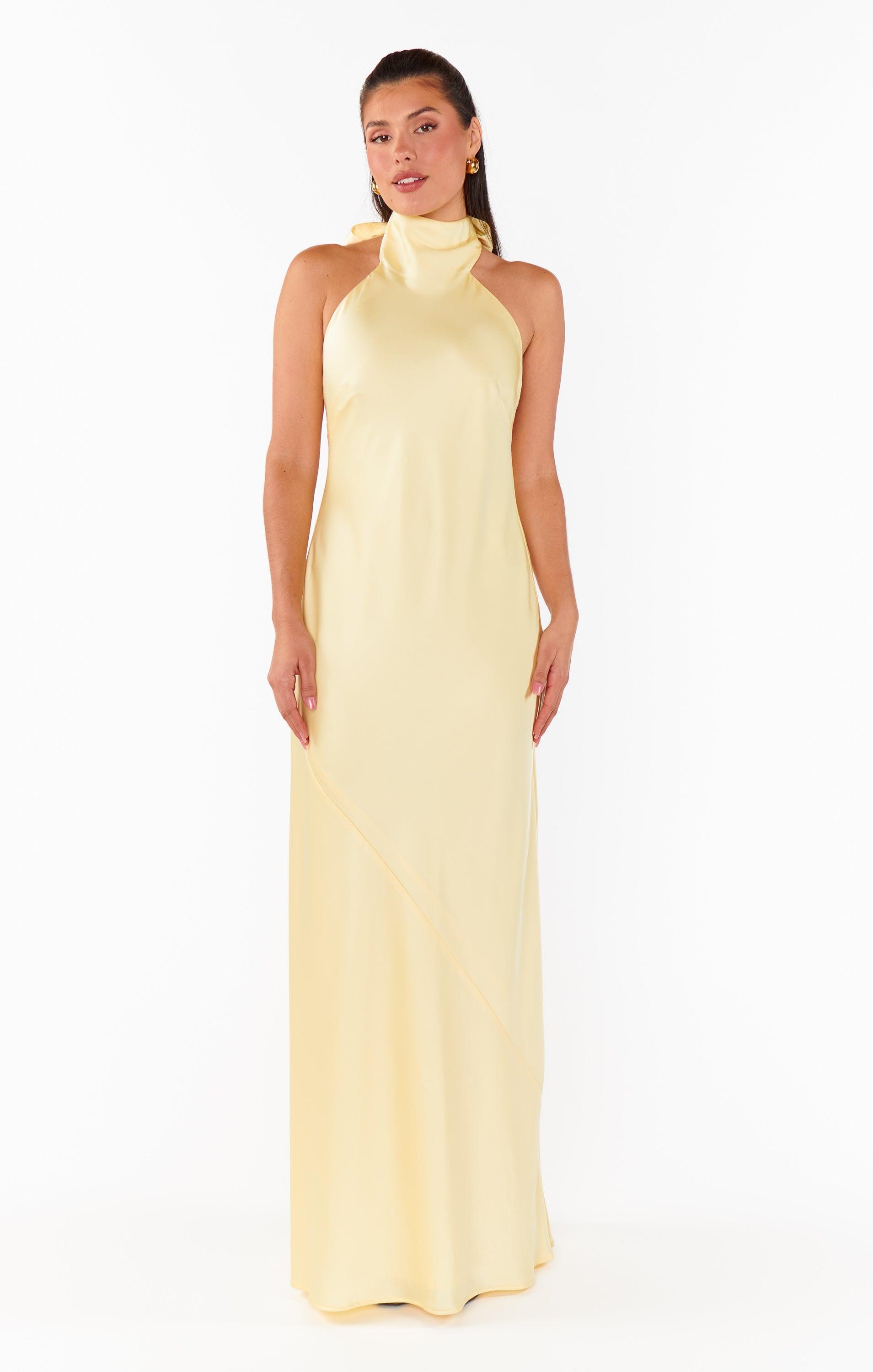 Lisa Maxi Dress ~ Pale Yellow Luxe Satin Product Image