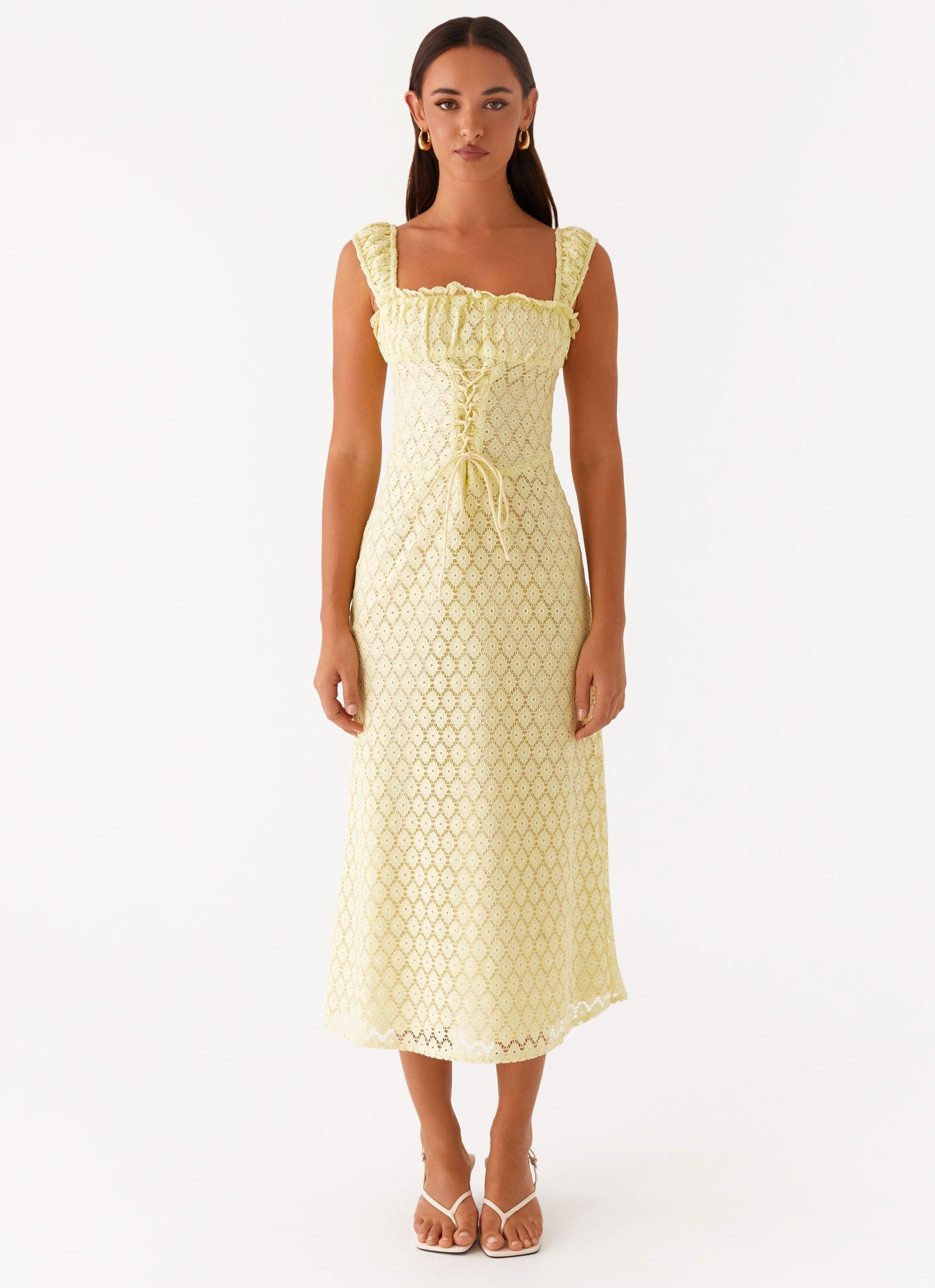 Keziah Tie Front Midi Dress - Lemon Product Image