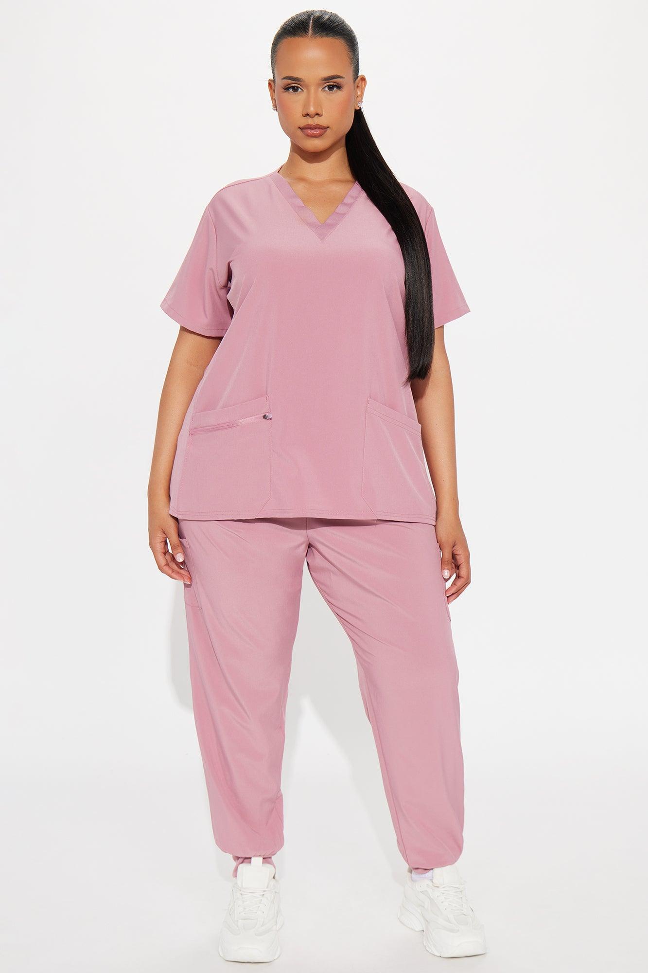 Check Up Side Rib Stretch Uniform Scrub Jogger Set - Mauve Female Product Image