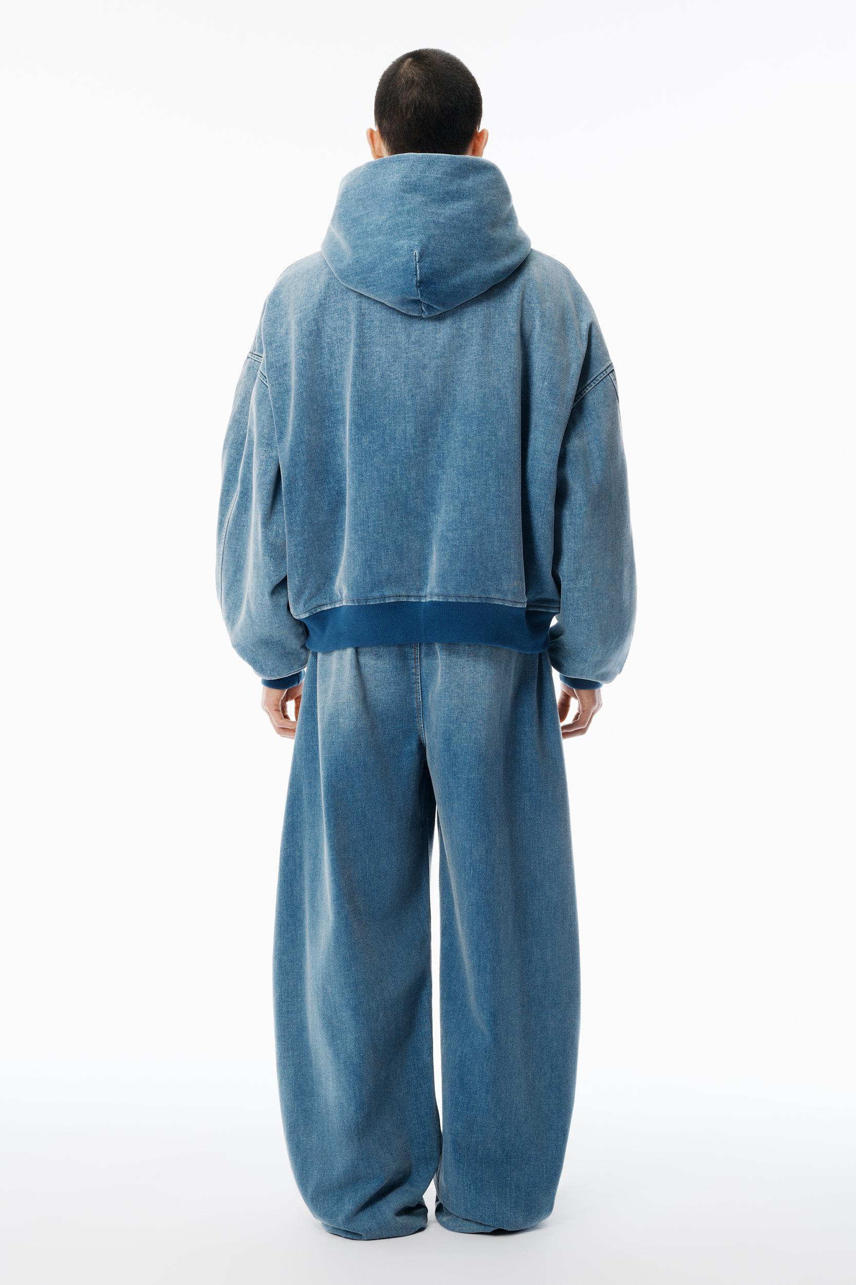 Light Blue Brushed Denim Oversized Hoodie Product Image