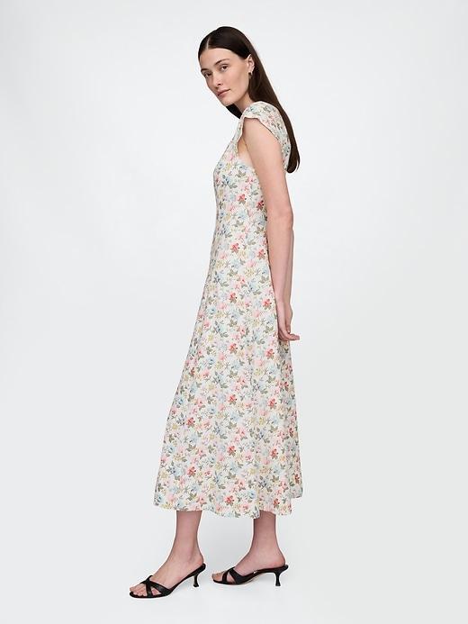 Linen-Blend Cap-Sleeve Midi Dress Product Image