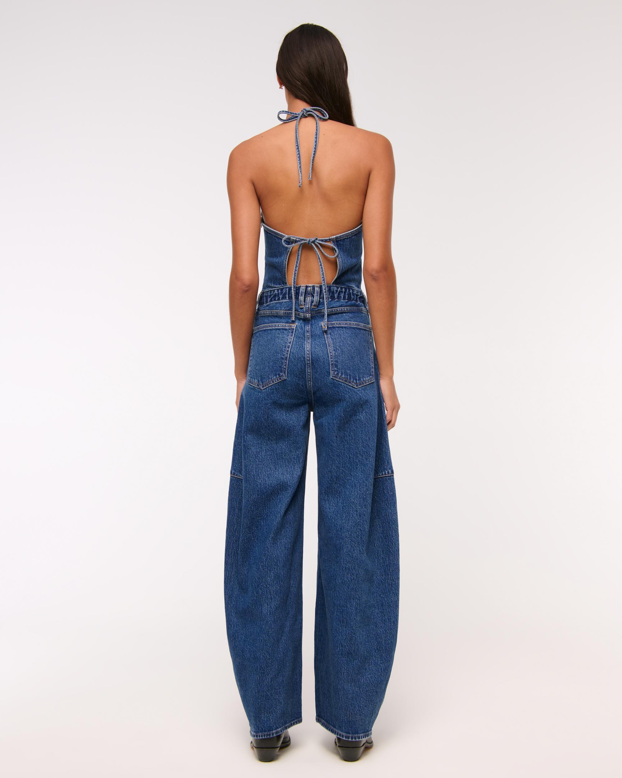 Halter Barrel Denim Jumpsuit Product Image