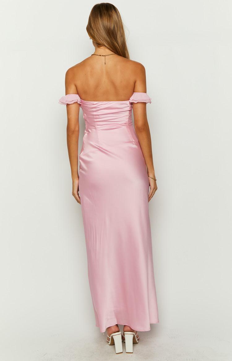 Elvira Pink Satin Formal Maxi Dress Product Image