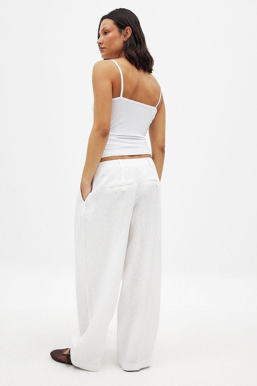 Tapered Linen Mid Waist Trousers Product Image