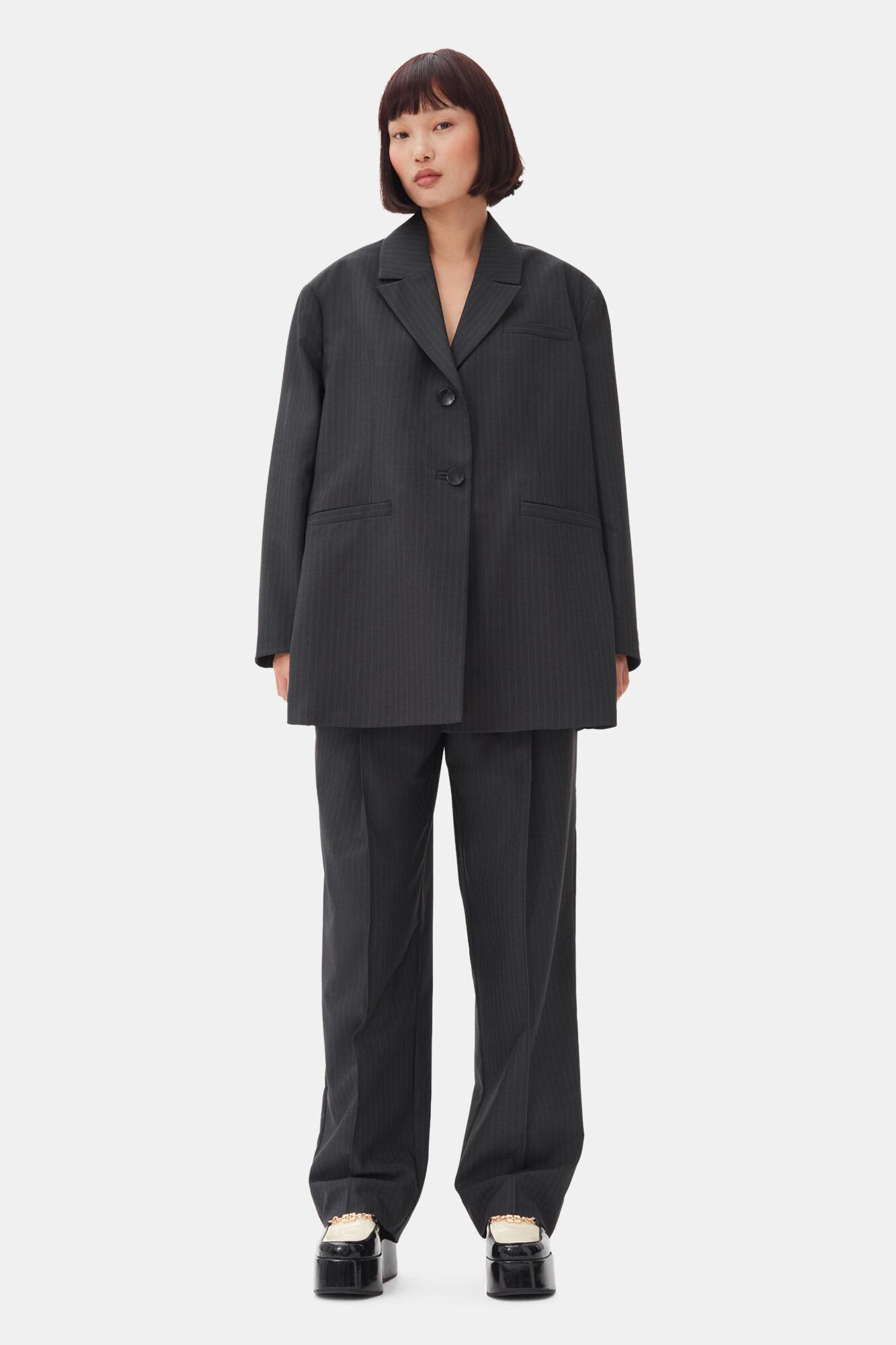 Charcoal Stripe Suiting Oversized Blazer Product Image