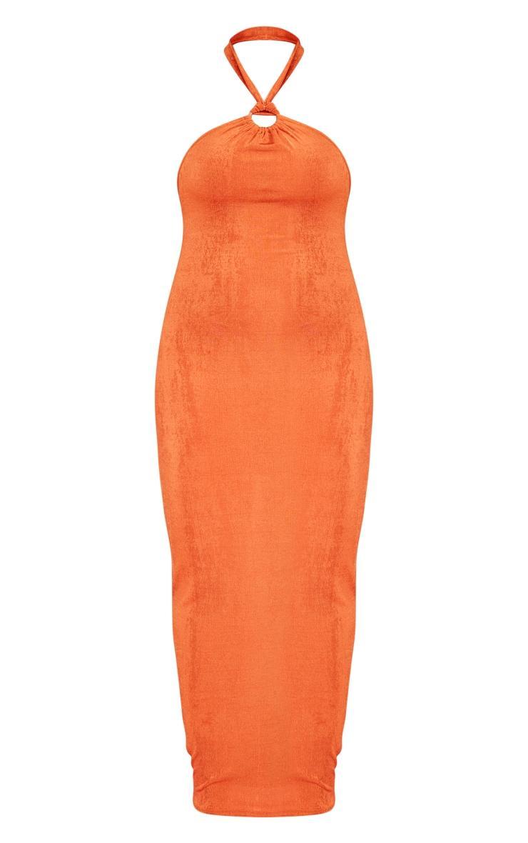 Plus Rust Acetate Slinky Ring Detail Midi Dress Product Image