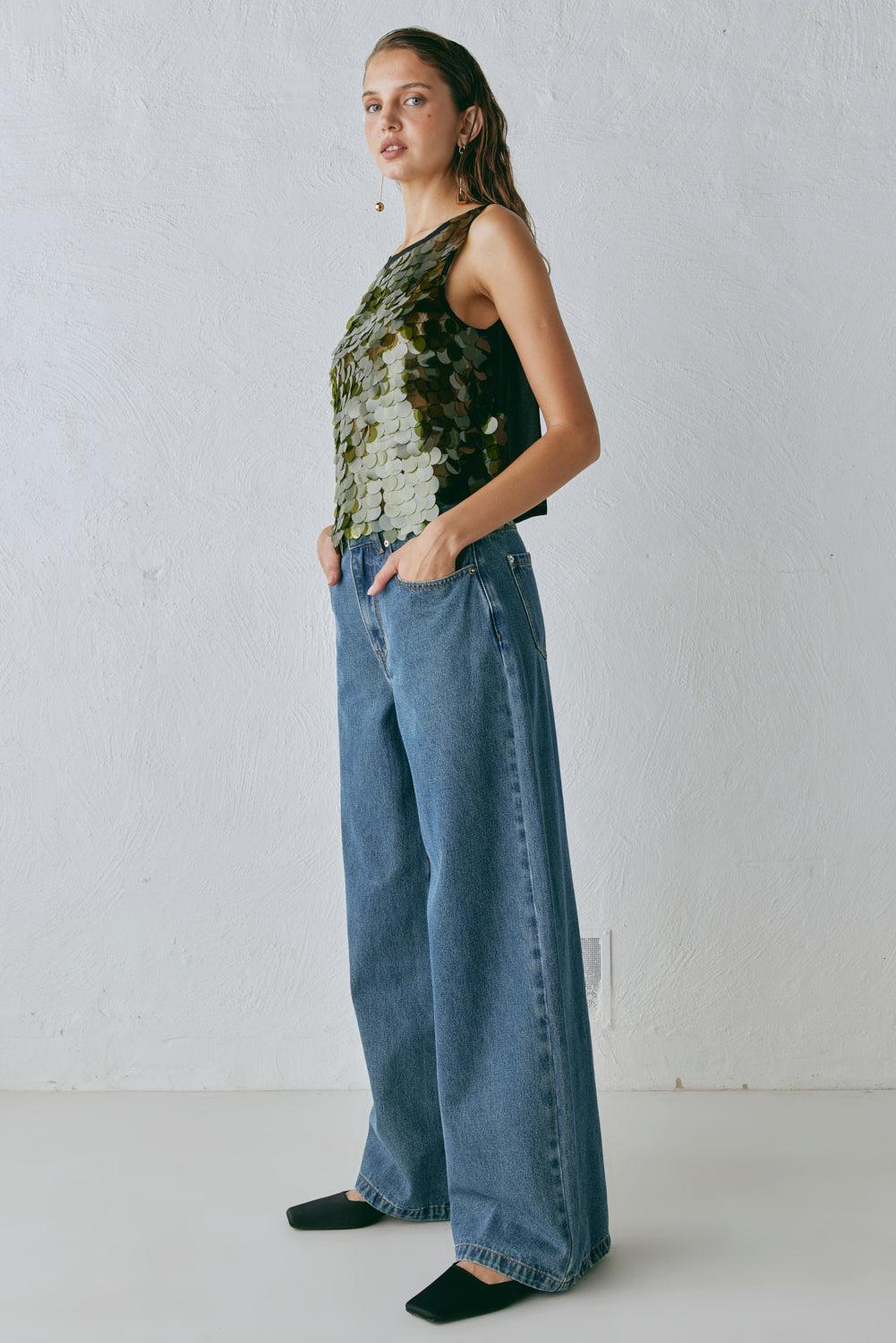 Anok Sequin Top Olive Product Image