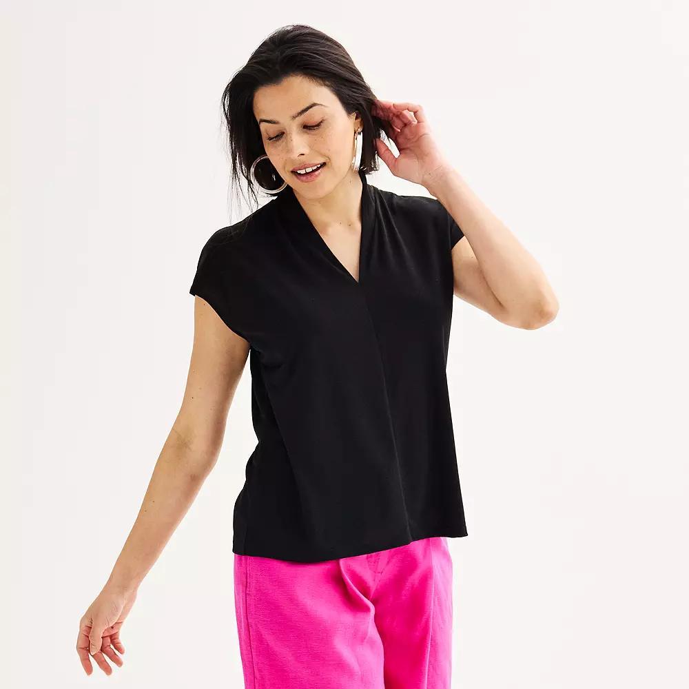 Women's Nine West Short Dolman Sleeve V-Neck Top, Size: Small, Mineral Black Product Image