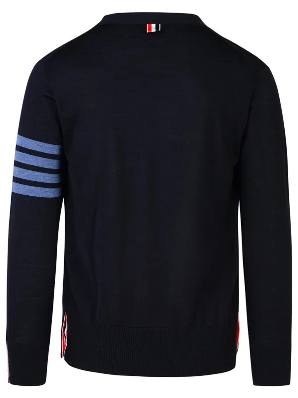 '4 Bar' Navy Wool Cardigan In Black Product Image